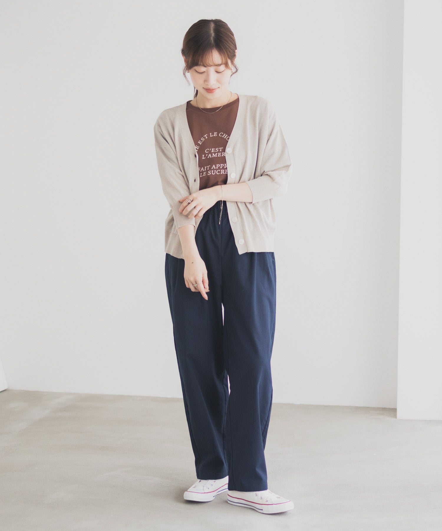 マックハウス Mac-House ラメVネックカーディガン (グレージュ) グレージュ