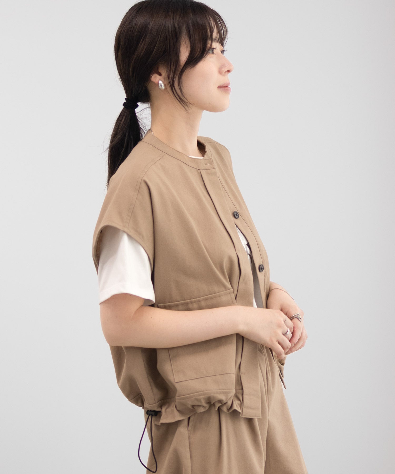 マックハウス Mac-House リネンライクノーカラージャケット (ベージュ) ベージュ