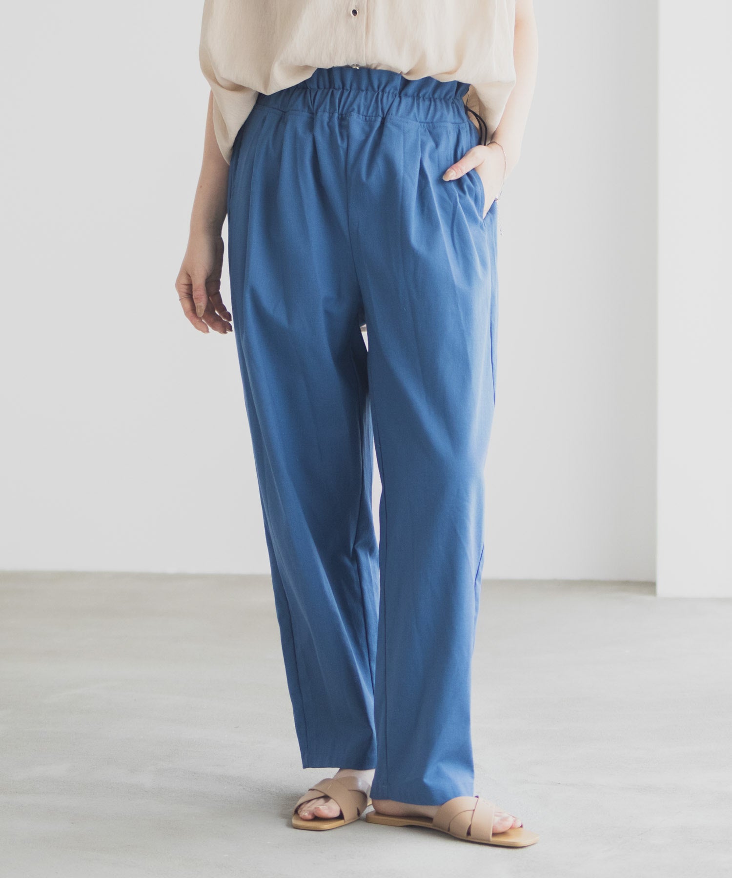 マックハウス Mac-House リネンライクドロストテーパードパンツ (ベージュ) ベージュ