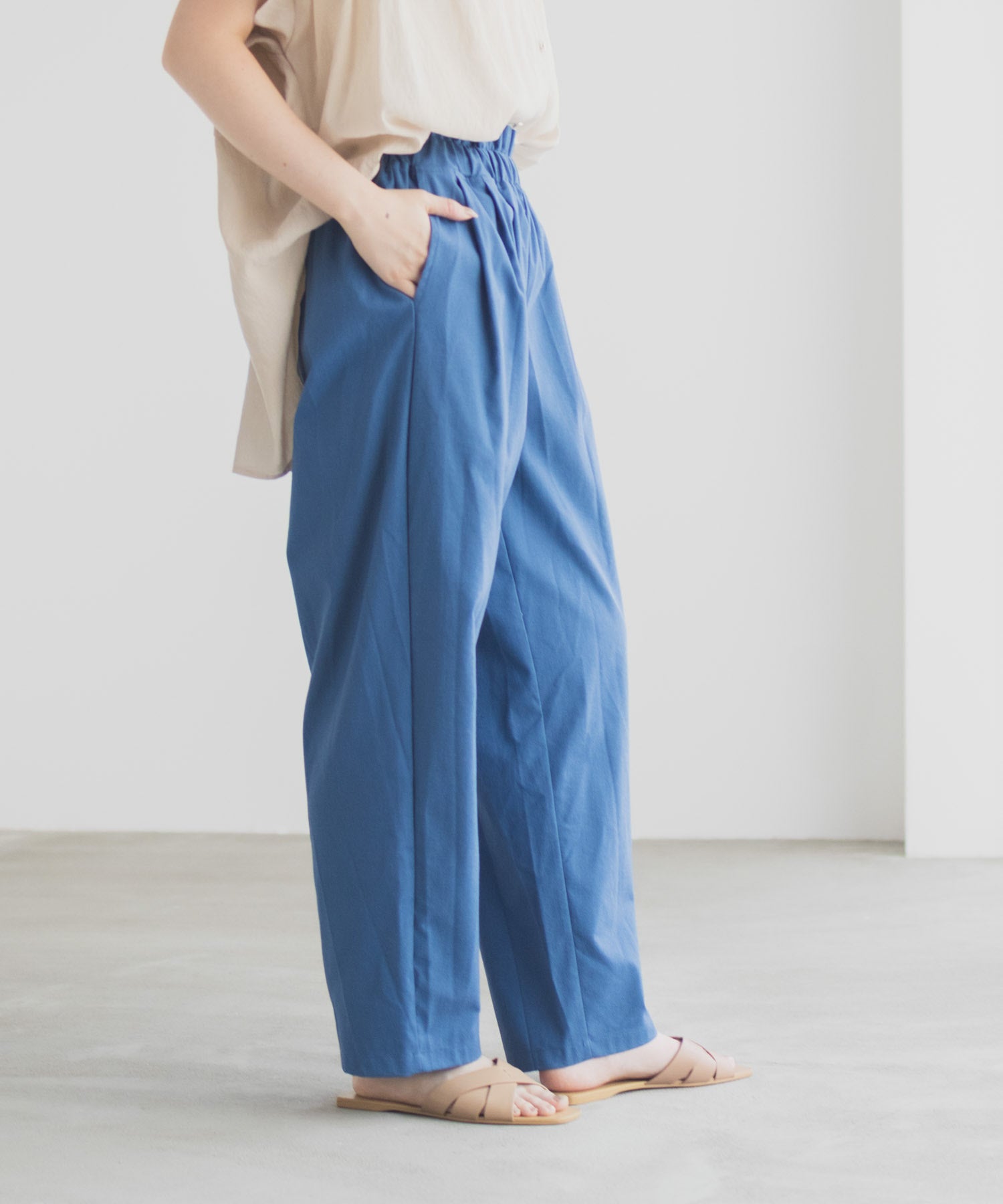 マックハウス Mac-House リネンライクドロストテーパードパンツ (ベージュ) ベージュ