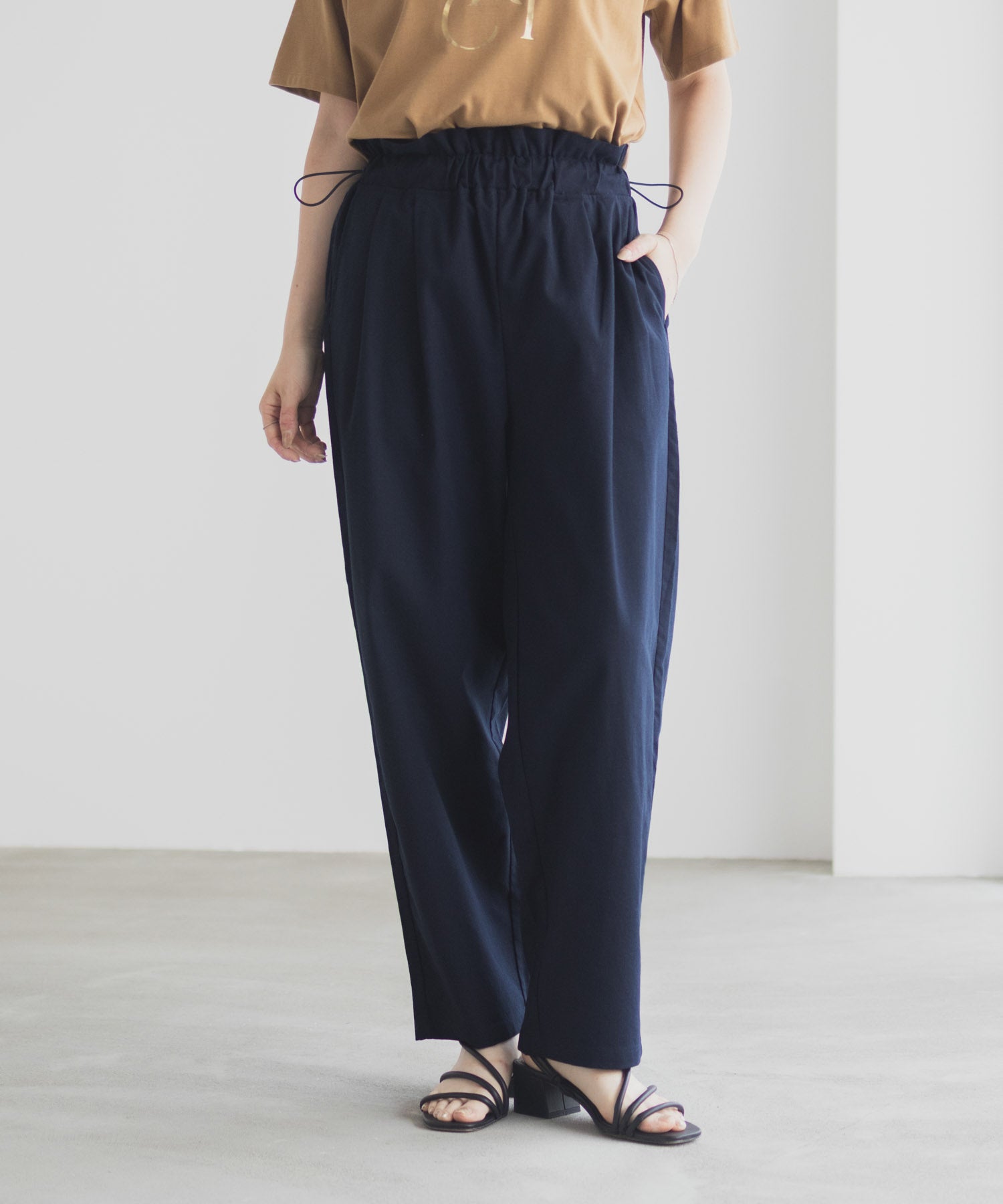 マックハウス Mac-House リネンライクドロストテーパードパンツ (ベージュ) ベージュ