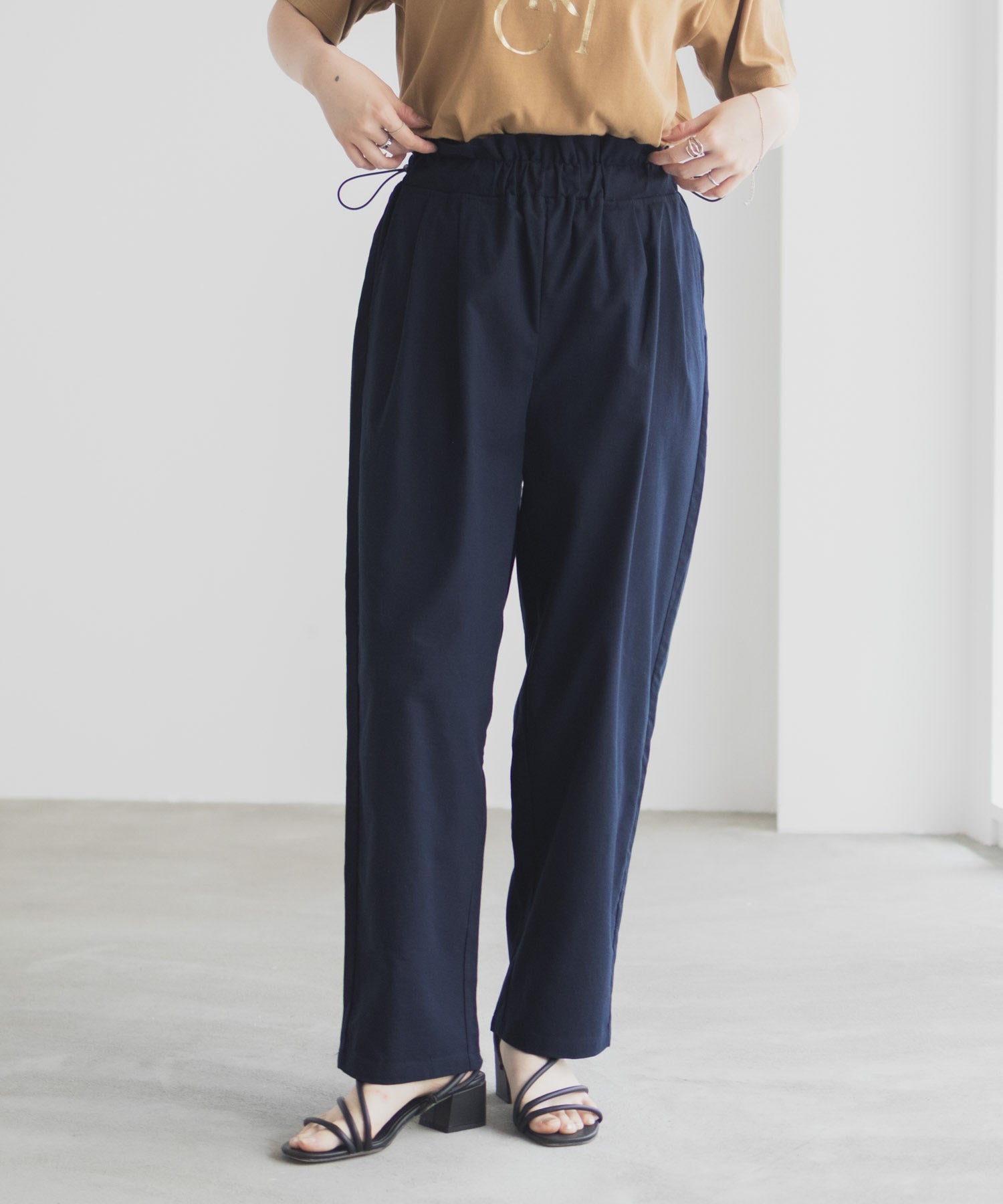 マックハウス Mac-House リネンライクドロストテーパードパンツ (ベージュ) ベージュ