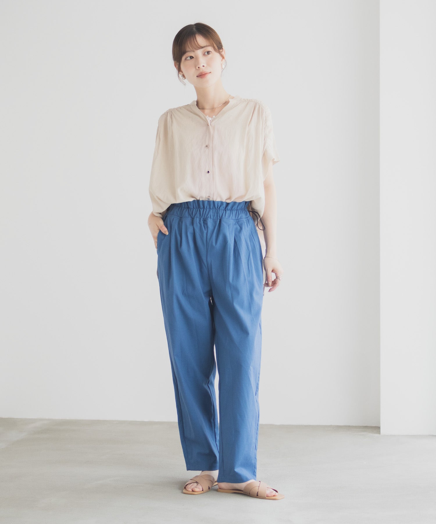 マックハウス Mac-House リネンライクドロストテーパードパンツ (ベージュ) ベージュ