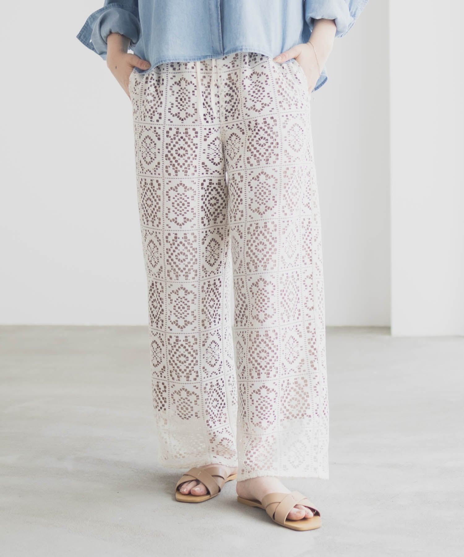 マックハウス Mac-House クロシェライクレースイージーパンツ (ブラック) ブラック