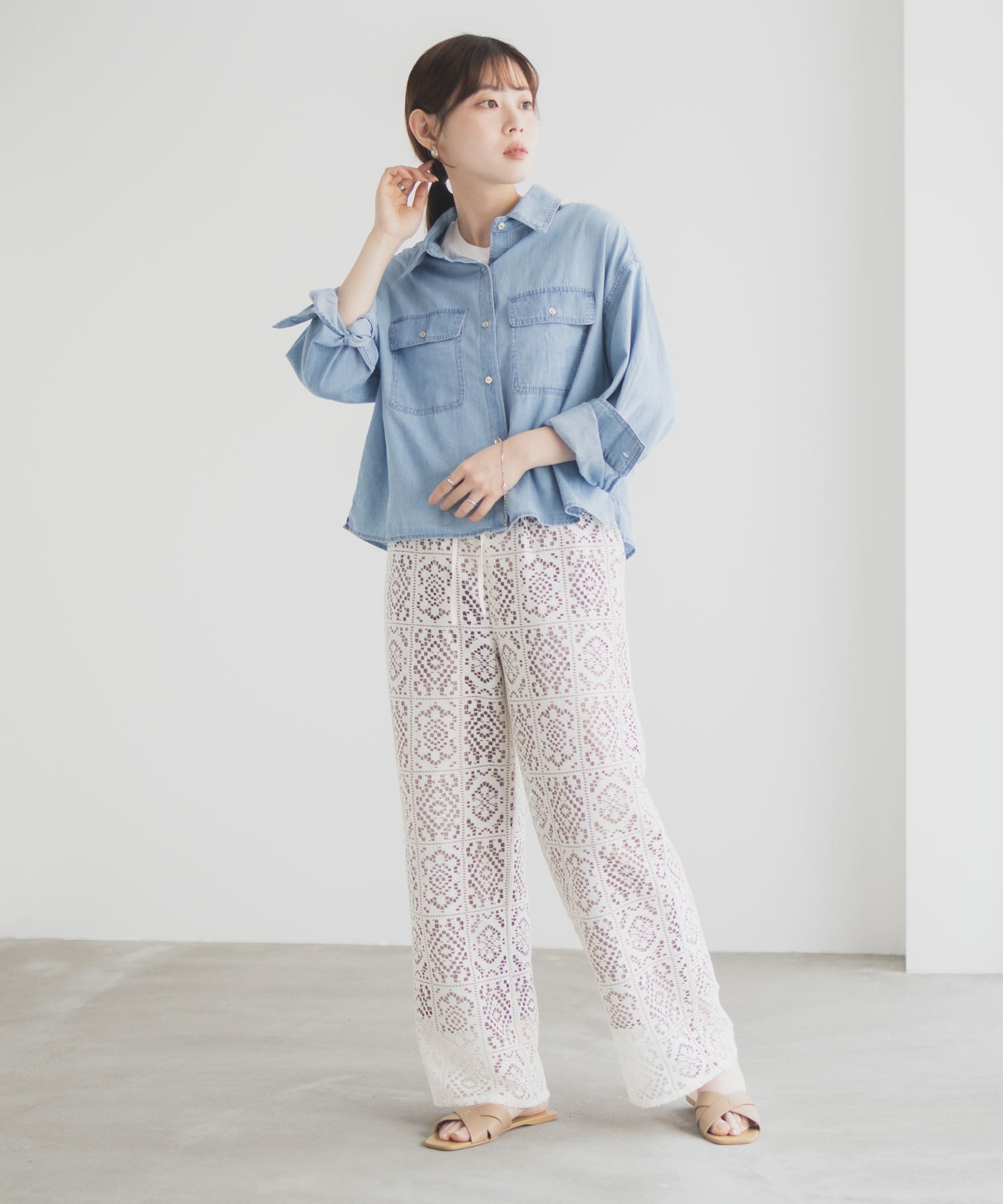 マックハウス Mac-House クロシェライクレースイージーパンツ (ブラック) ブラック