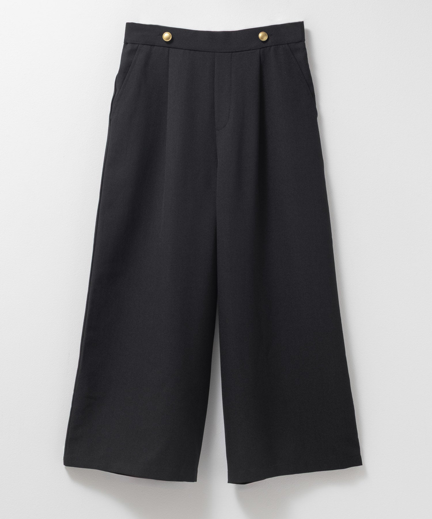 マックハウス Mac-House 釦付きワイドクロップドパンツ (ブラック) ブラック
