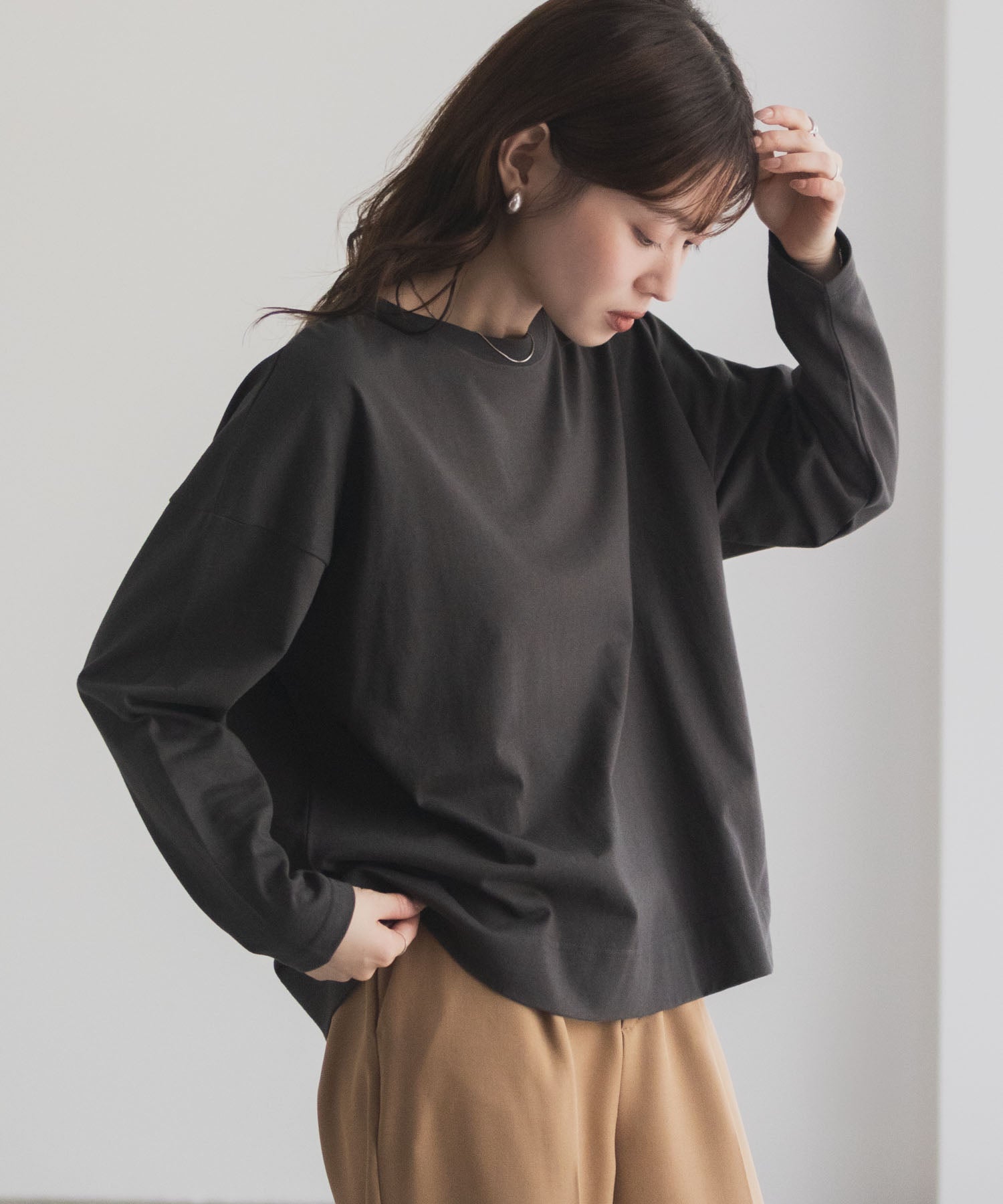 マックハウス Mac-House nAvy エブリーT 裾スリット長袖Tシャツ (オートミール) オートミール