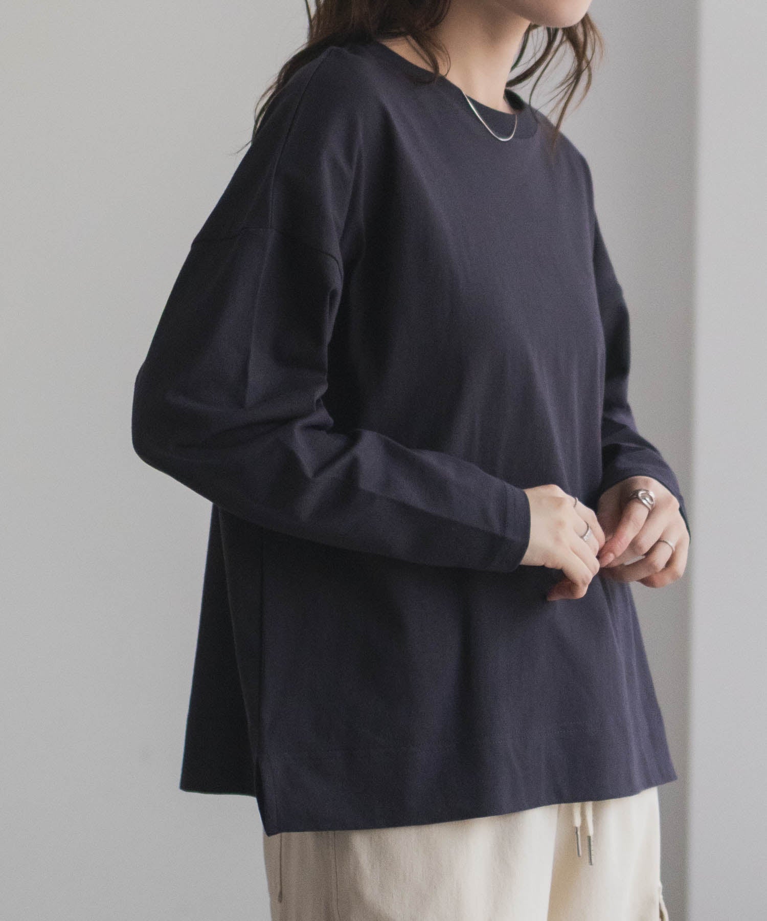 マックハウス Mac-House nAvy エブリーT 裾スリット長袖Tシャツ (オートミール) オートミール