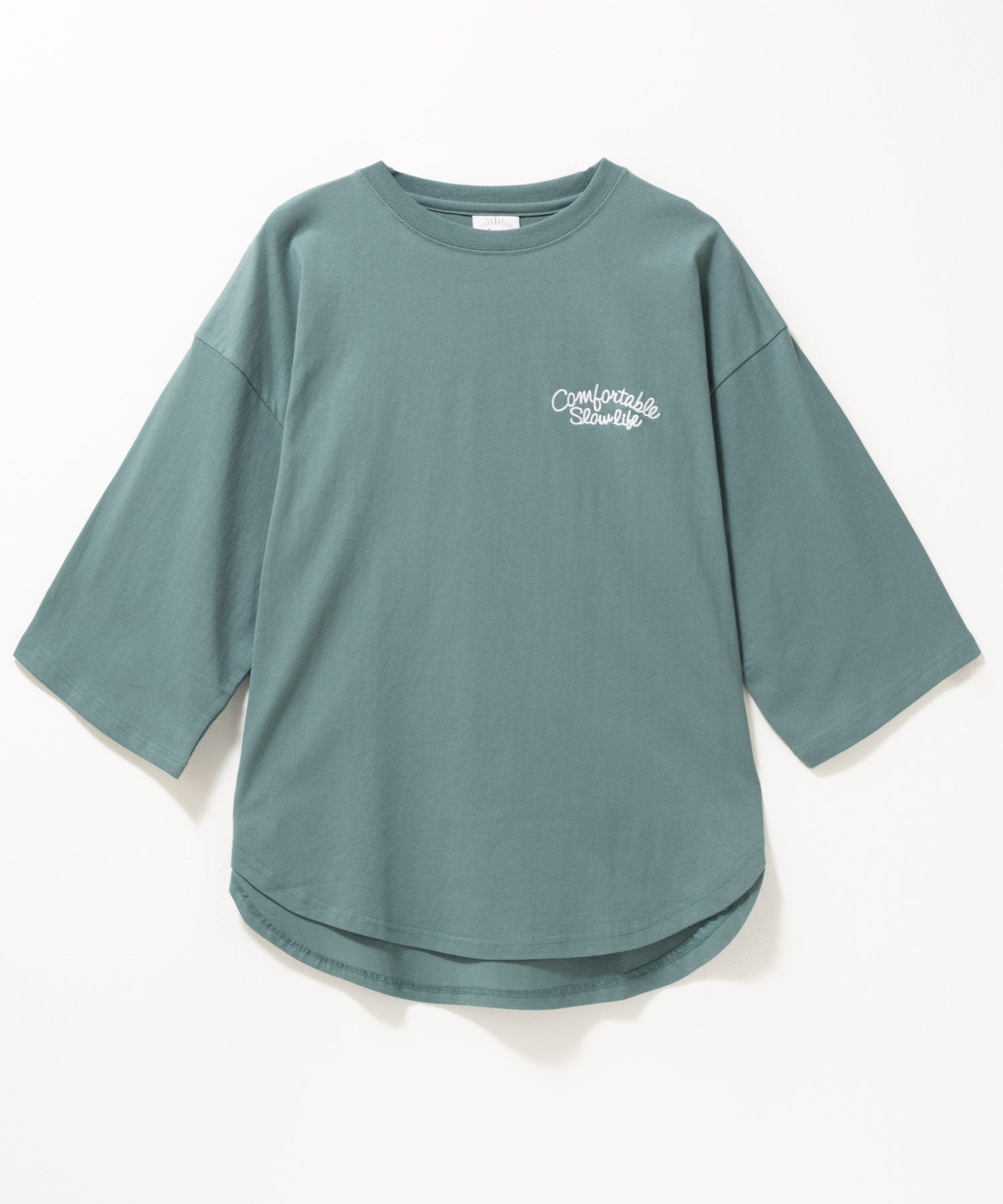 マックハウス Mac-House 刺繍ラウンドビッグ7分袖Tシャツ (グリーン) グリーン