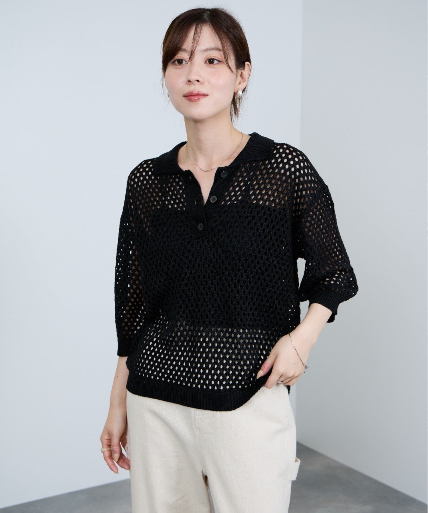 マックハウス Mac-House メッシュニットポロシャツ (ブラック) ブラック