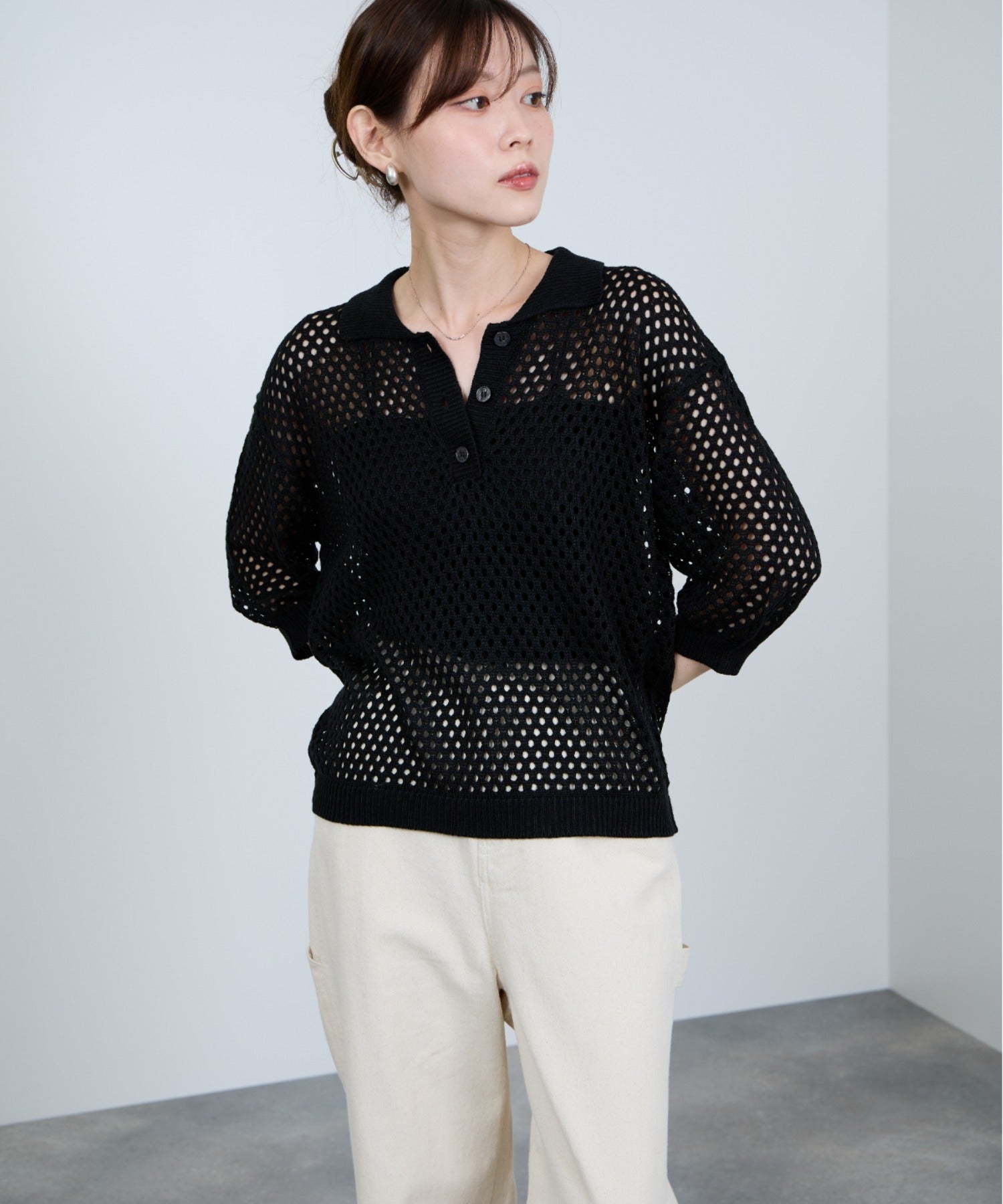 マックハウス Mac-House メッシュニットポロシャツ (ブラック) ブラック