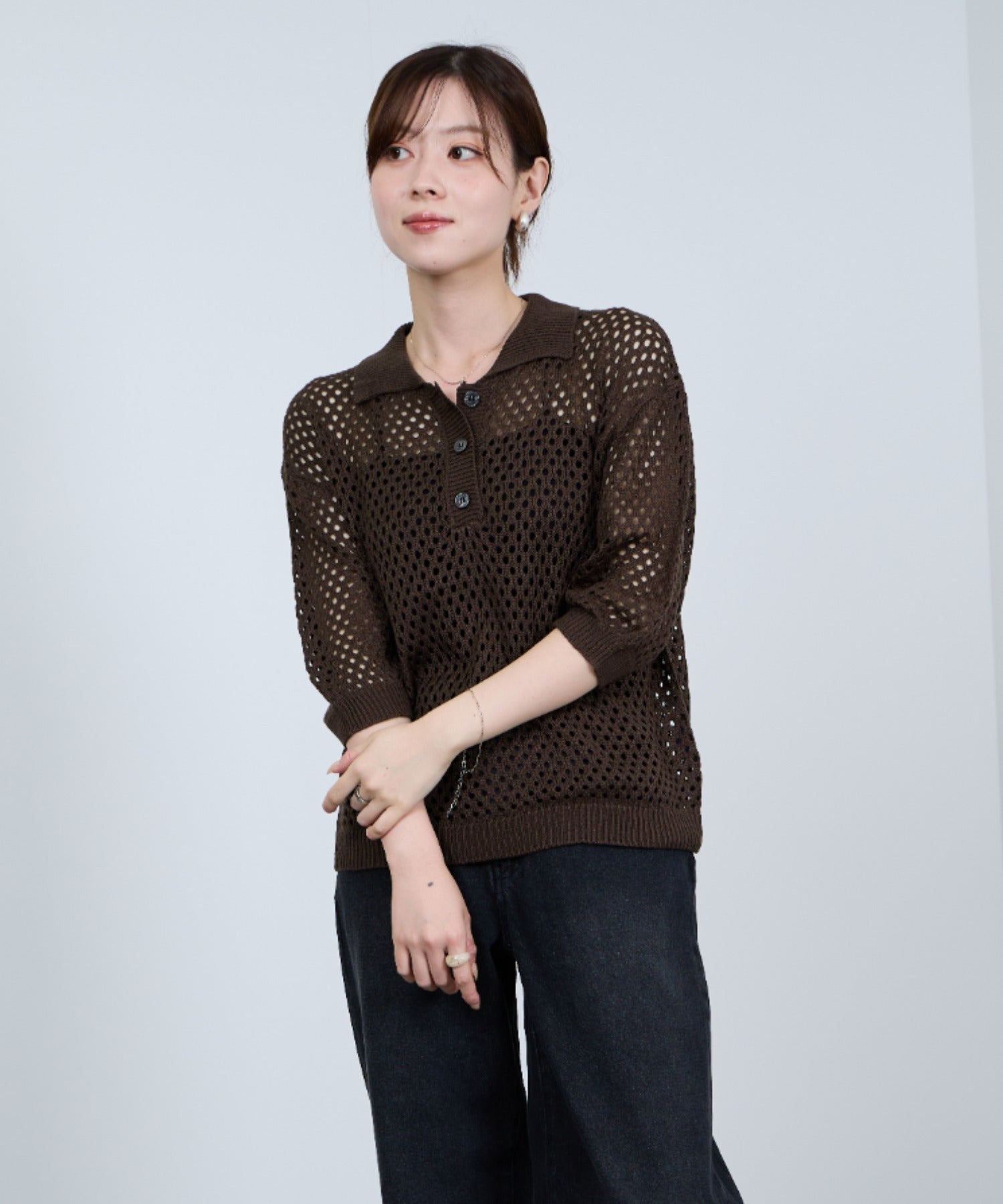 マックハウス Mac-House メッシュニットポロシャツ (ブラック) ブラック