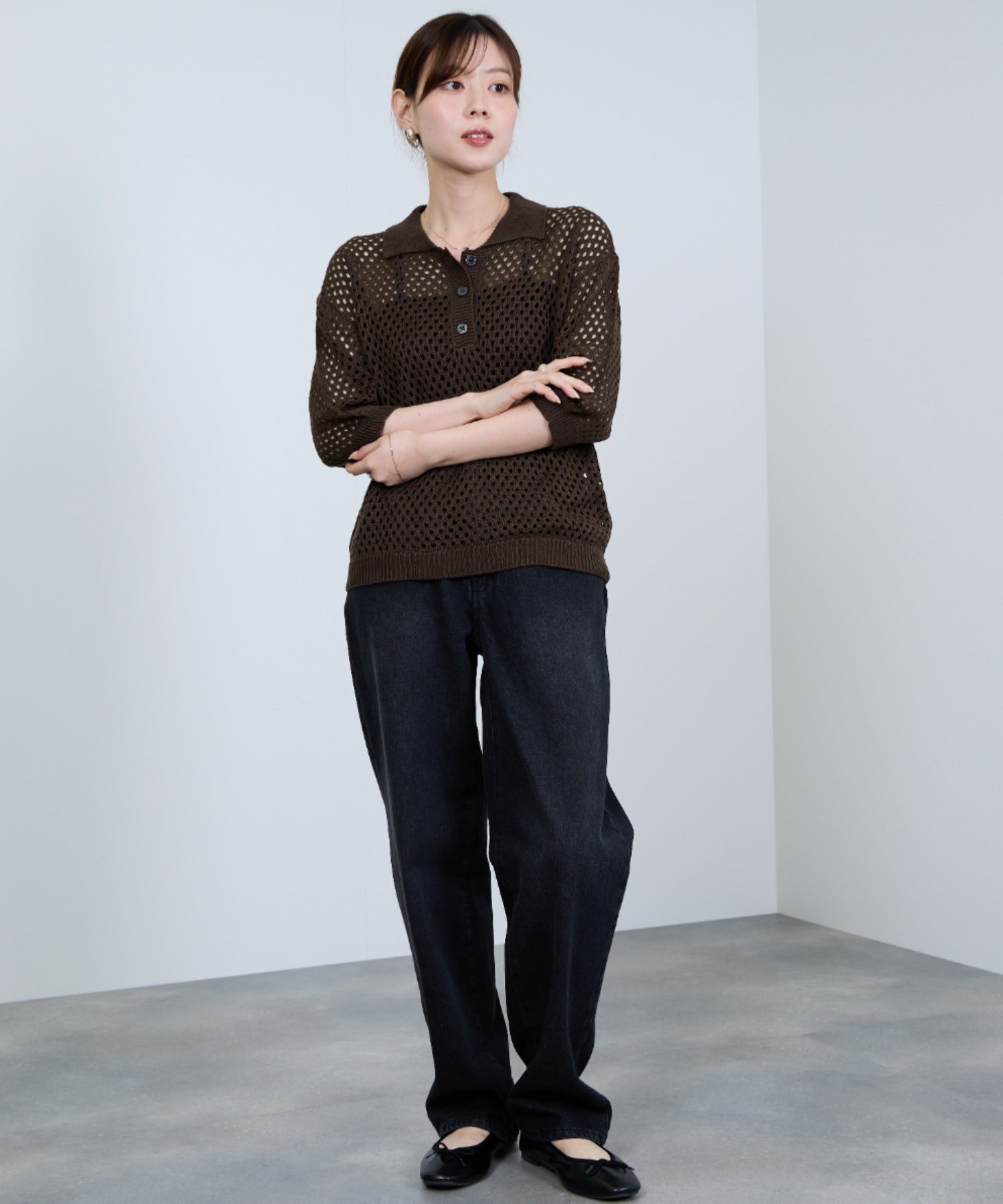 マックハウス Mac-House メッシュニットポロシャツ (ブラック) ブラック