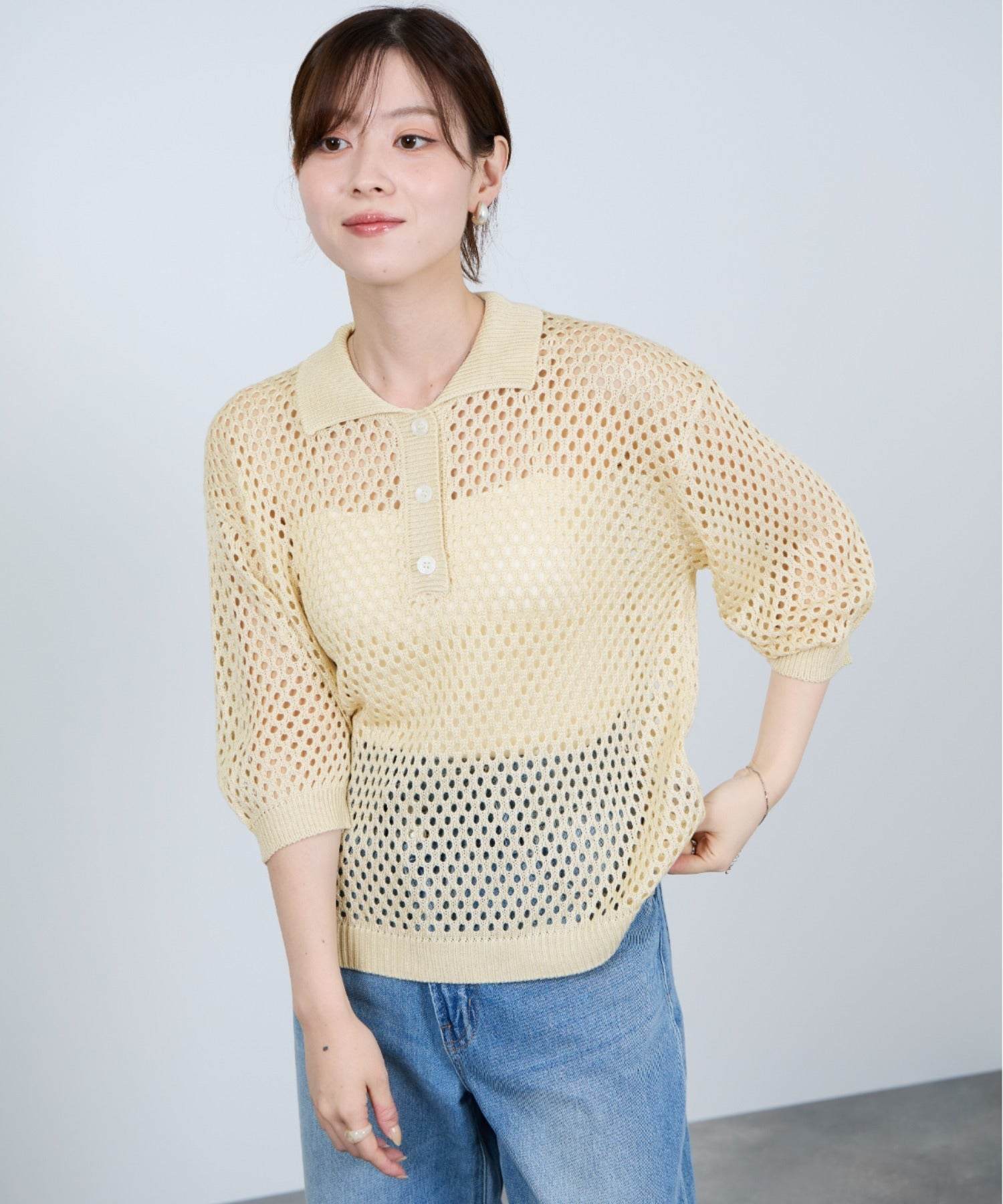 マックハウス Mac-House メッシュニットポロシャツ (ベージュ) ベージュ