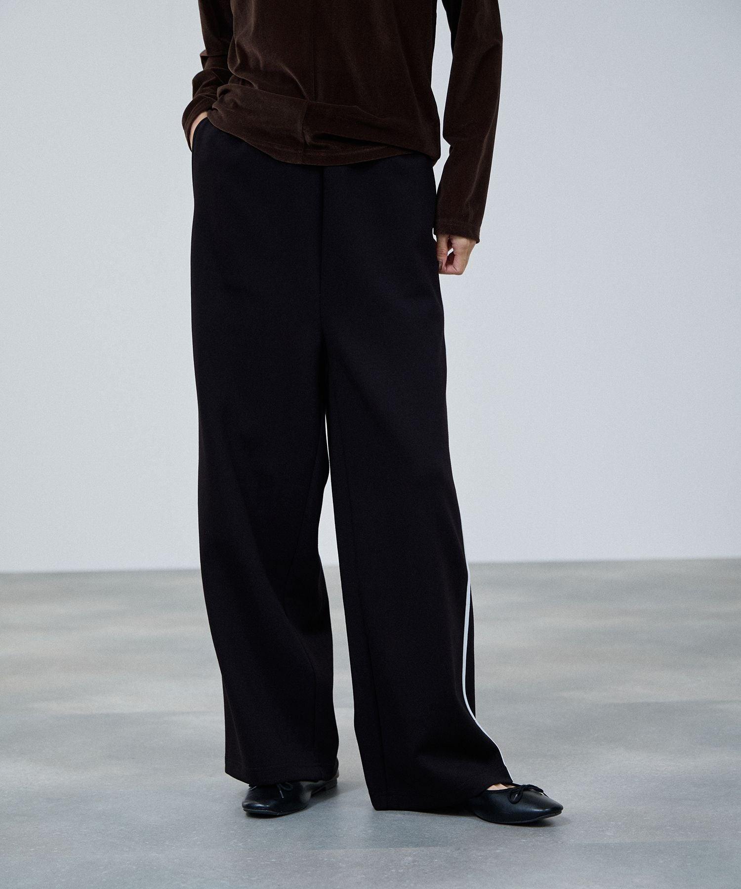 マックハウス Mac-House エアリエポンチ素材ラインパンツ (ブラック) ブラック