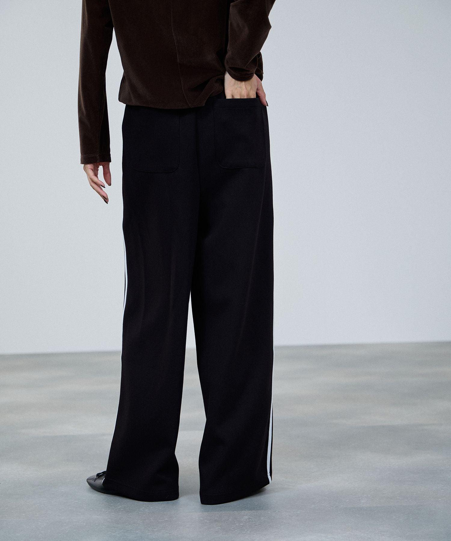 マックハウス Mac-House エアリエポンチ素材ラインパンツ (ブラック) ブラック