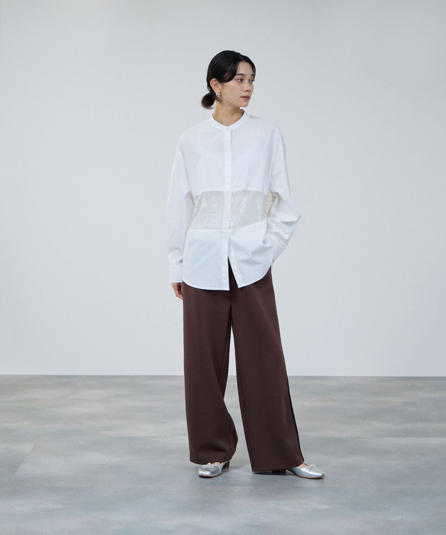 マックハウス Mac-House エアリエポンチ素材ラインパンツ (ブラック) ブラック