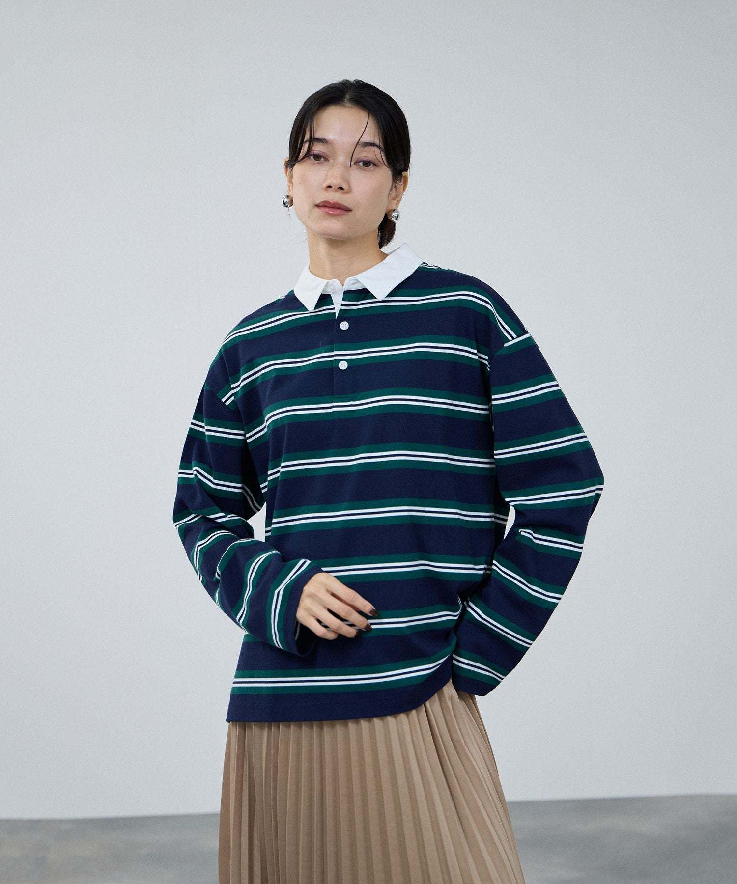 マックハウス Mac-House イレギュラーボーダーラガーシャツ (ダークグレー) ダークグレー