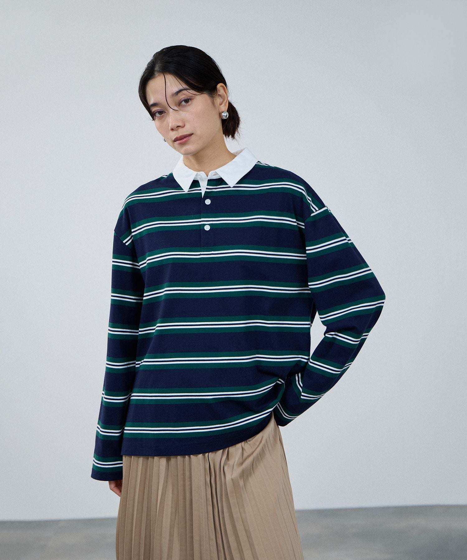 マックハウス Mac-House イレギュラーボーダーラガーシャツ (ダークグレー) ダークグレー