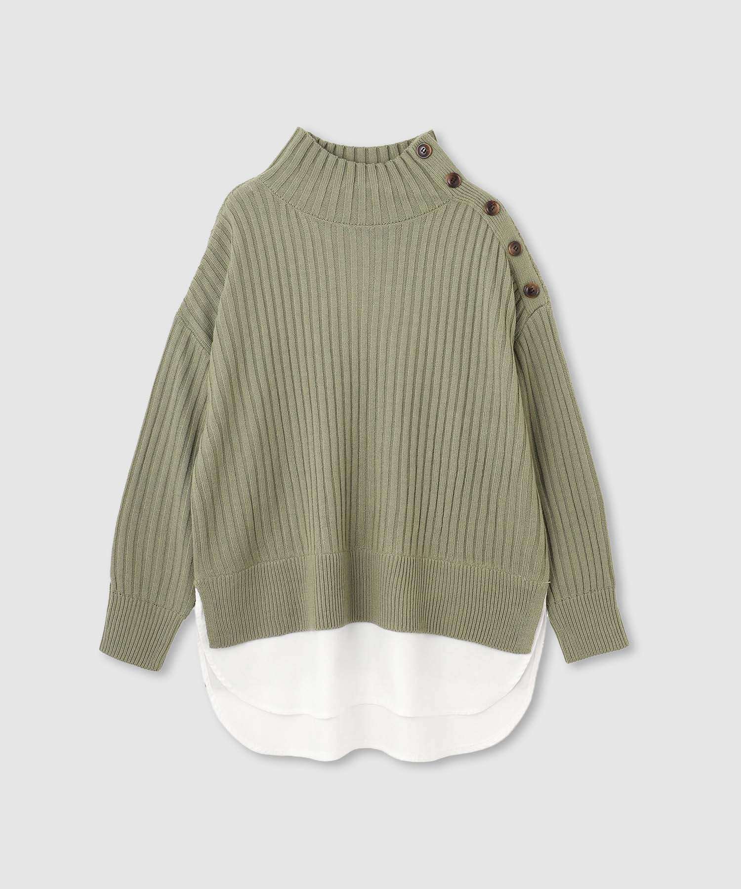 マックハウス Mac-House nAvy 時短 ボタンハイネックニット (グリーン) グリーン