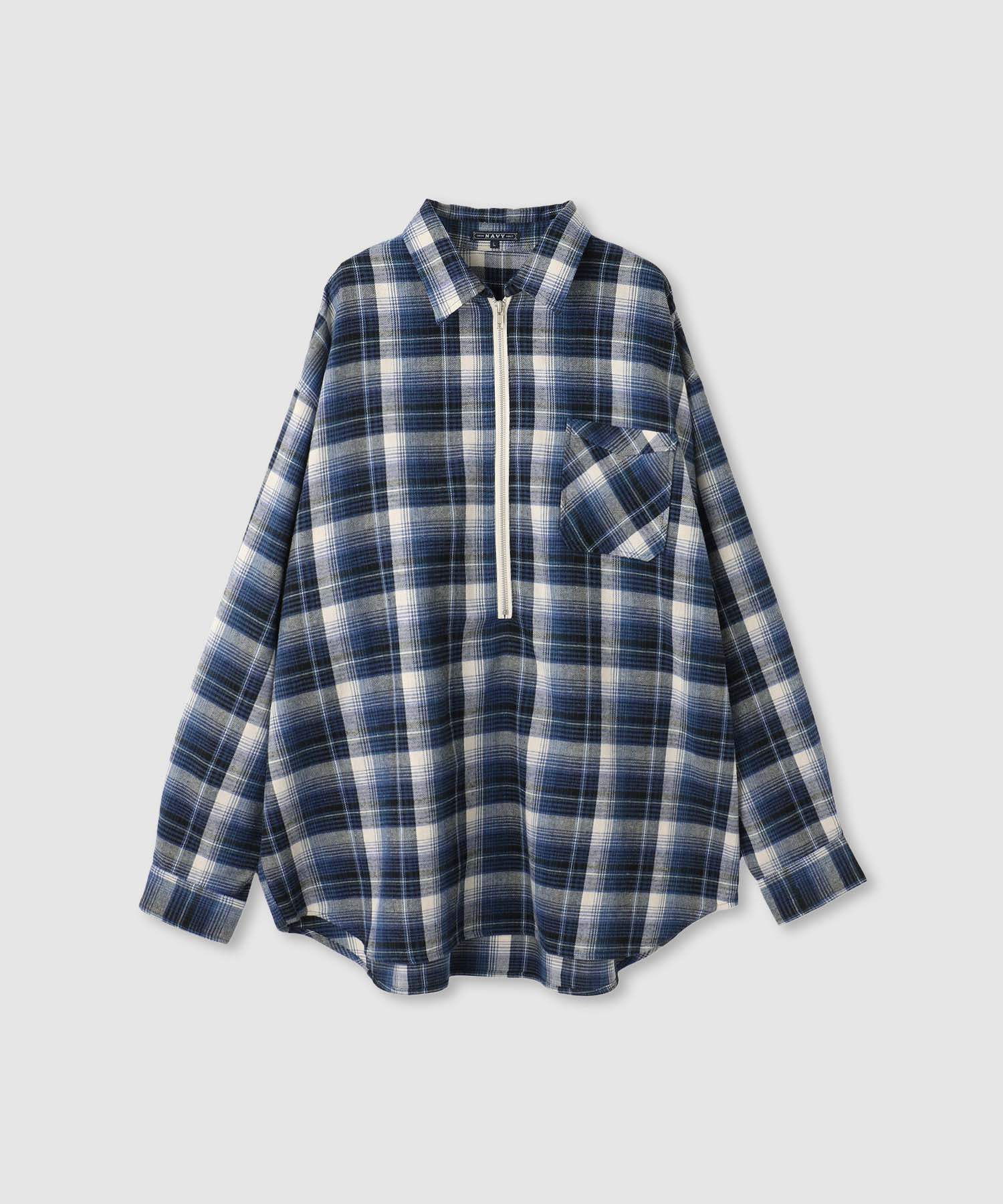 マックハウス Mac-House nAvy ハーフジップオンブレネルシャツ (ブルー) ブルー