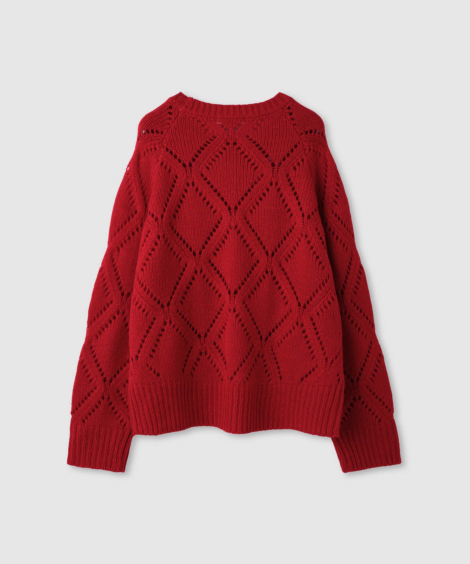 マックハウス Mac-House ダイヤ柄透かし編みニットプルオーバー (レッド) レッド
