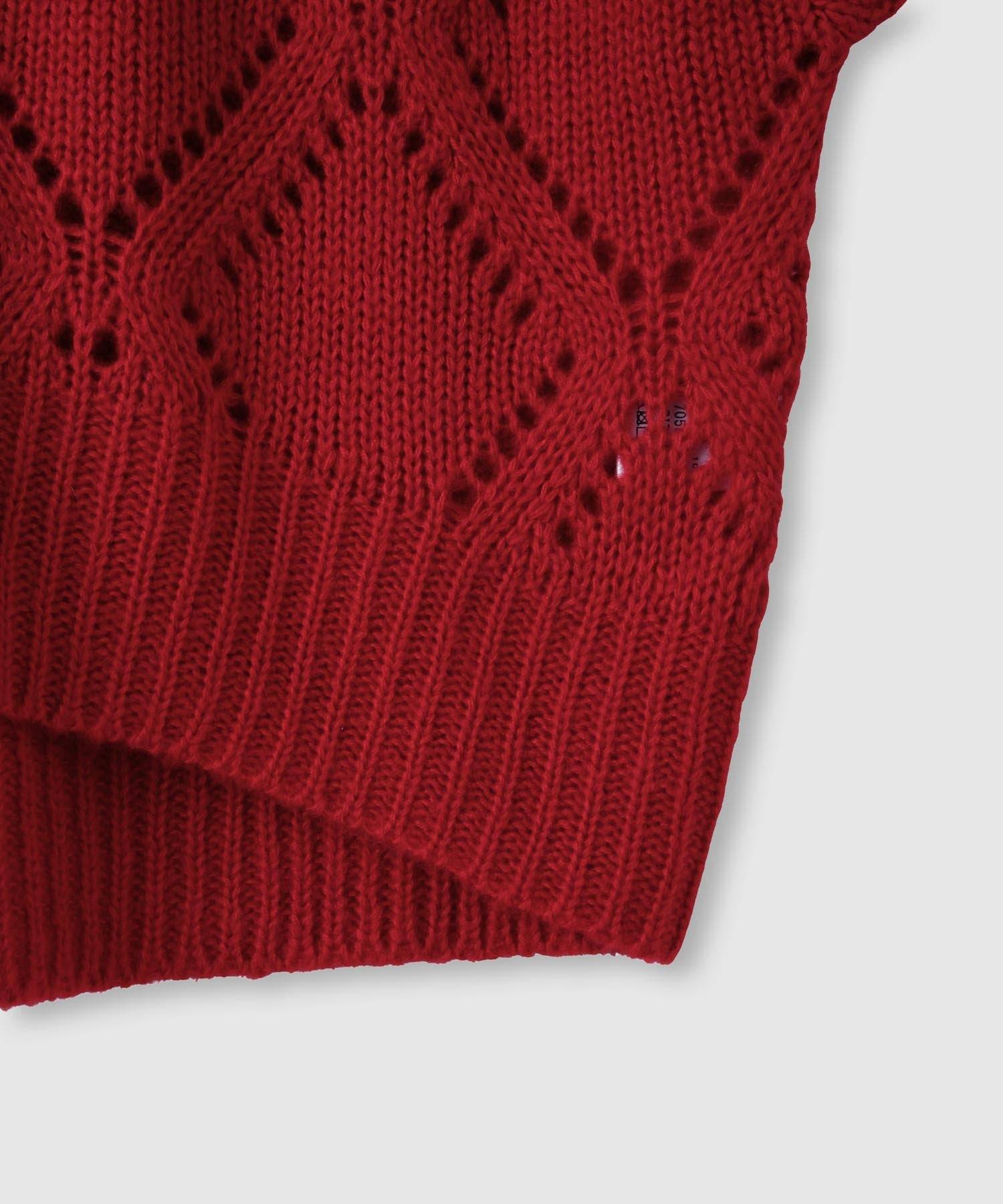 マックハウス Mac-House ダイヤ柄透かし編みニットプルオーバー (レッド) レッド