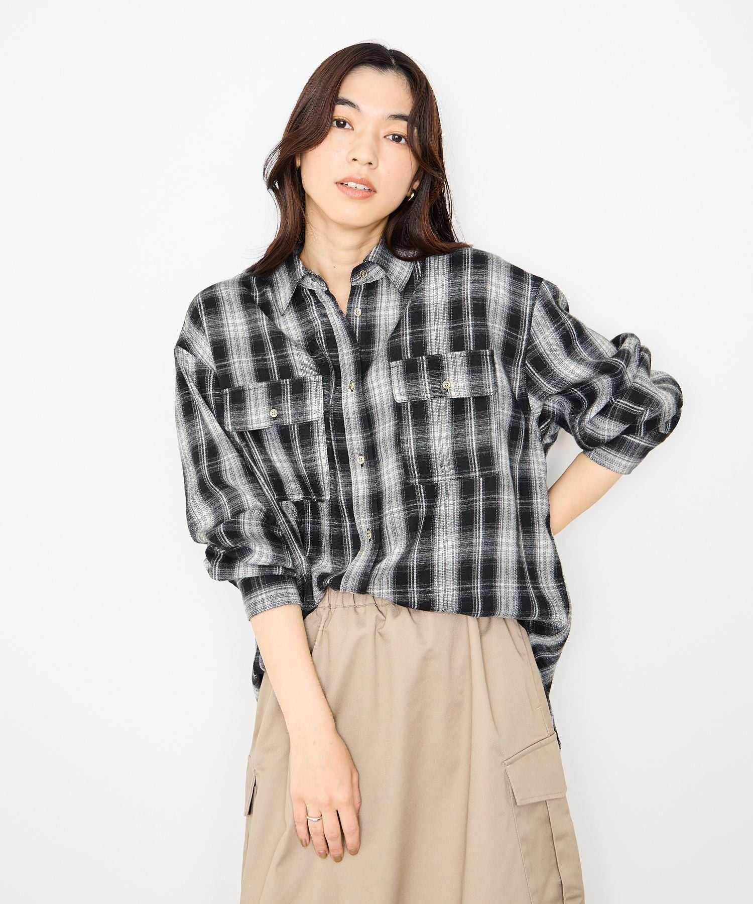 マックハウス Mac-House チェックネルレギュラーカラーシャツ (ブラウン) ブラウン