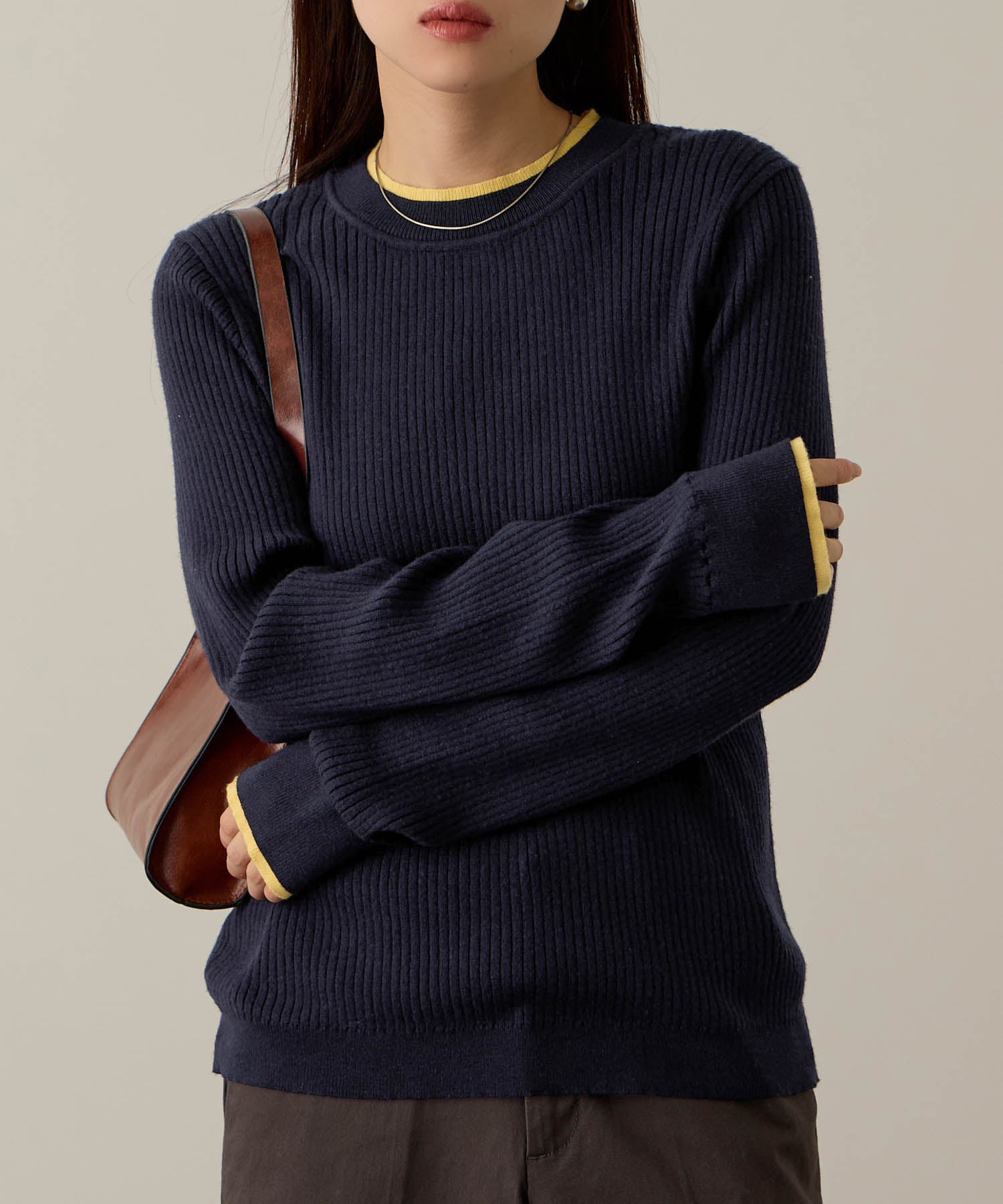 マックハウス Mac-House 配色リブインナープルオーバー (グレー×サックス) グレー×サックス