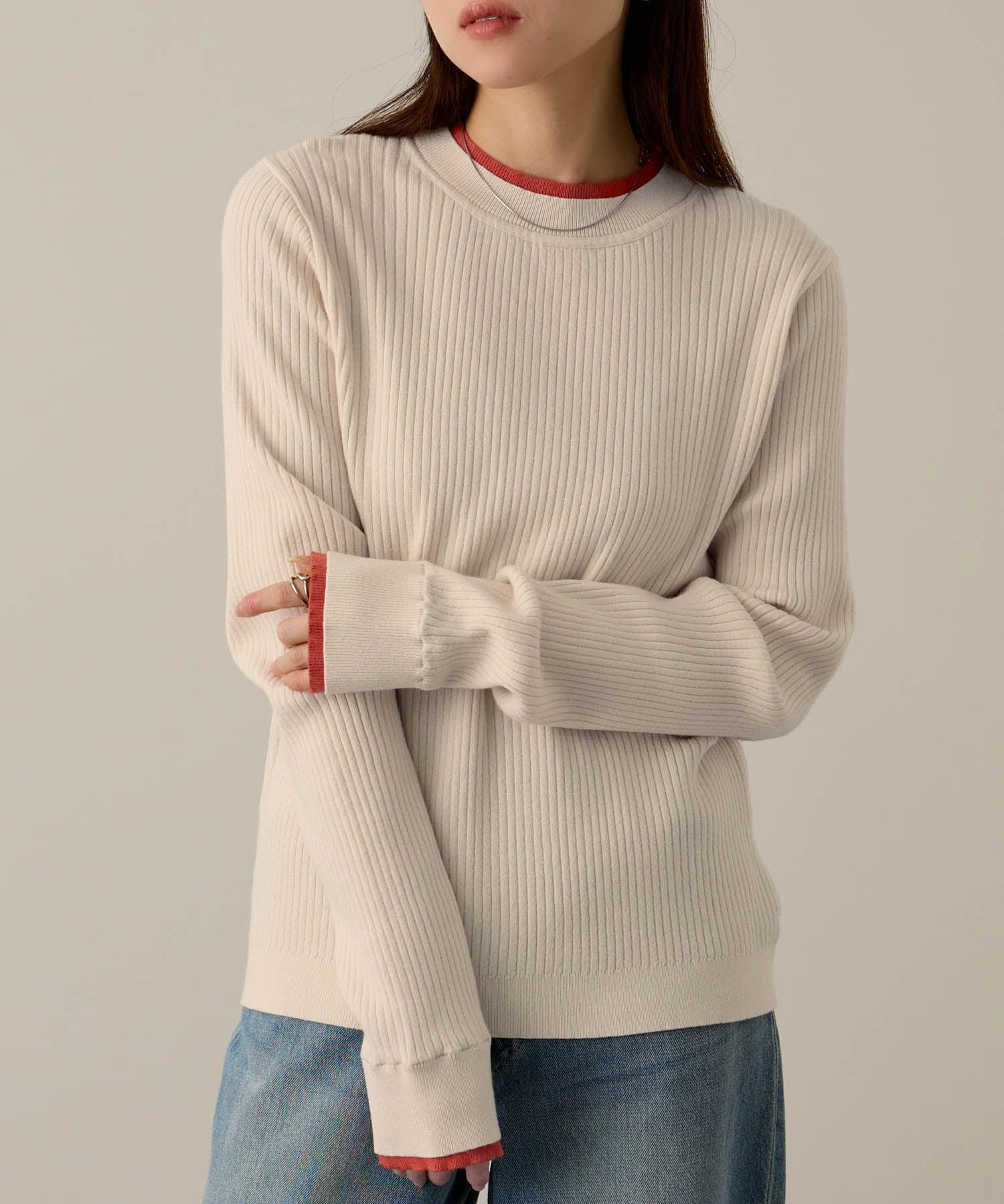 マックハウス Mac-House 配色リブインナープルオーバー (グレー×サックス) グレー×サックス