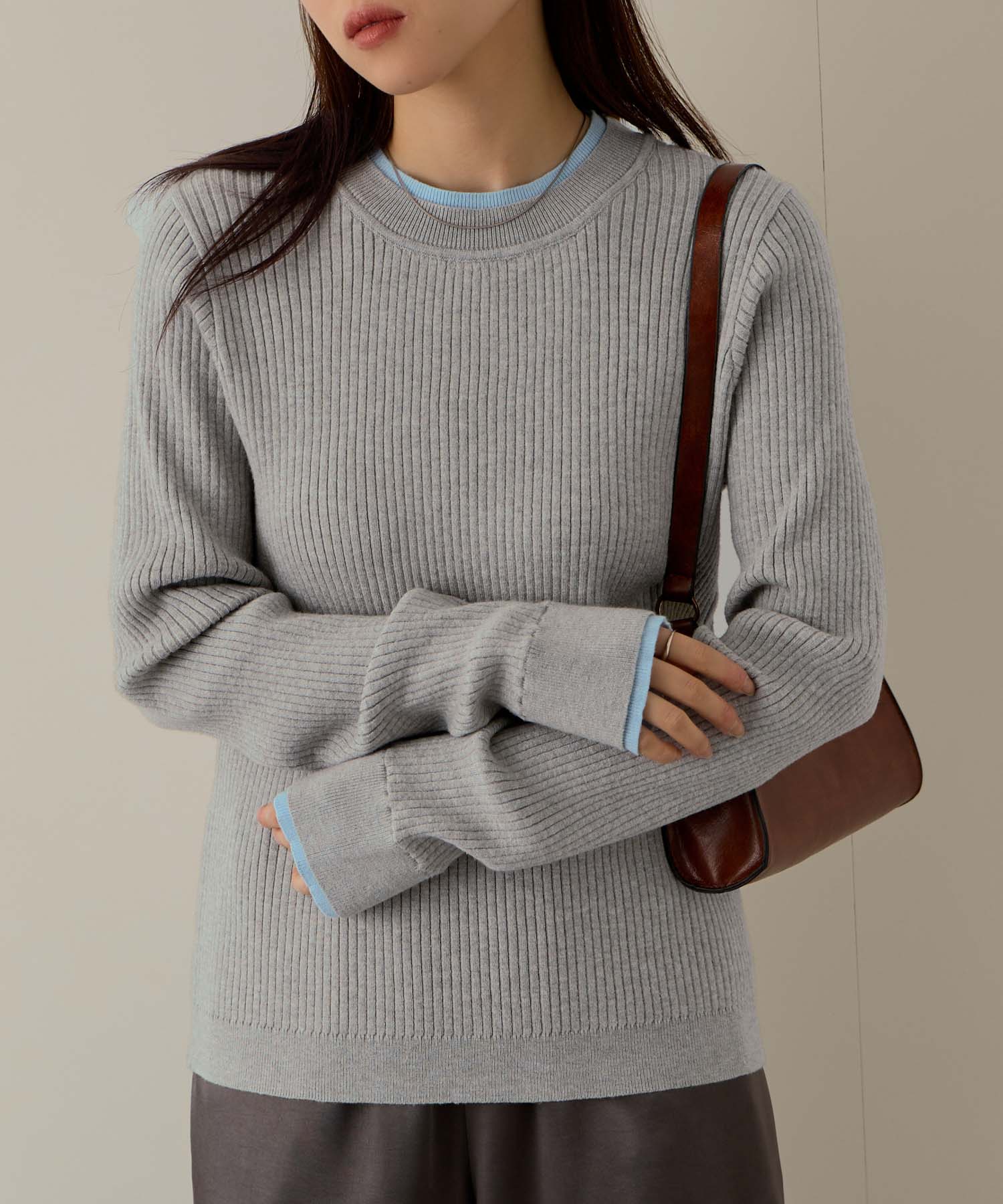 マックハウス Mac-House 配色リブインナープルオーバー (グレー×サックス) グレー×サックス