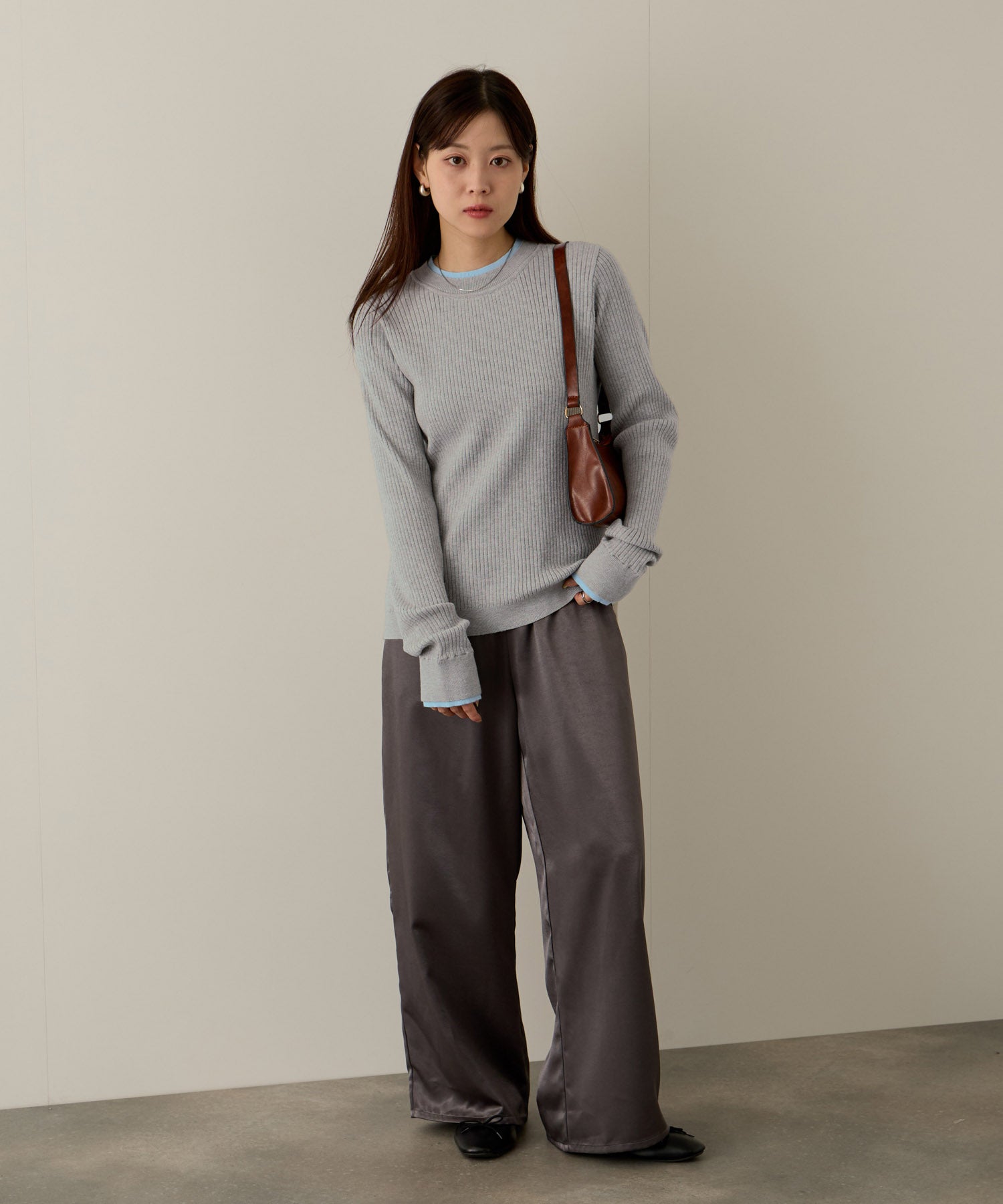 マックハウス Mac-House 配色リブインナープルオーバー (グレー×サックス) グレー×サックス