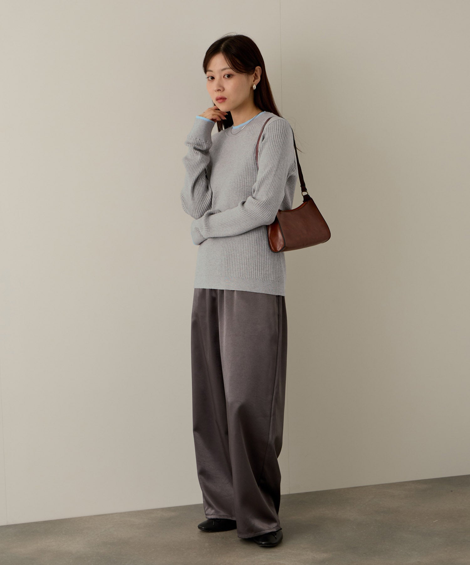 マックハウス Mac-House 配色リブインナープルオーバー (グレー×サックス) グレー×サックス