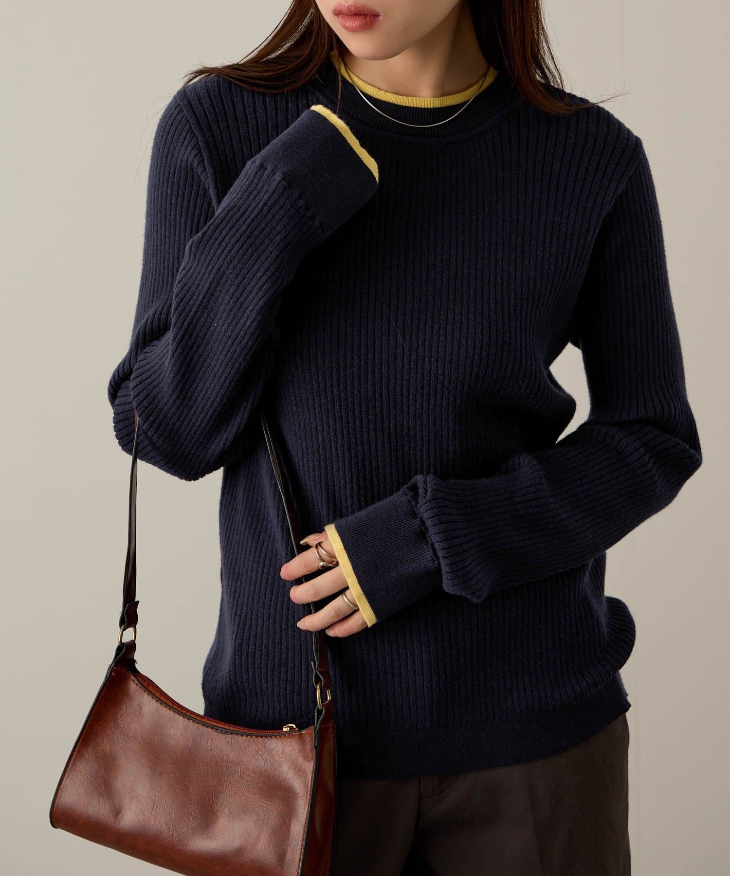 マックハウス Mac-House 配色リブインナープルオーバー (グレー×サックス) グレー×サックス