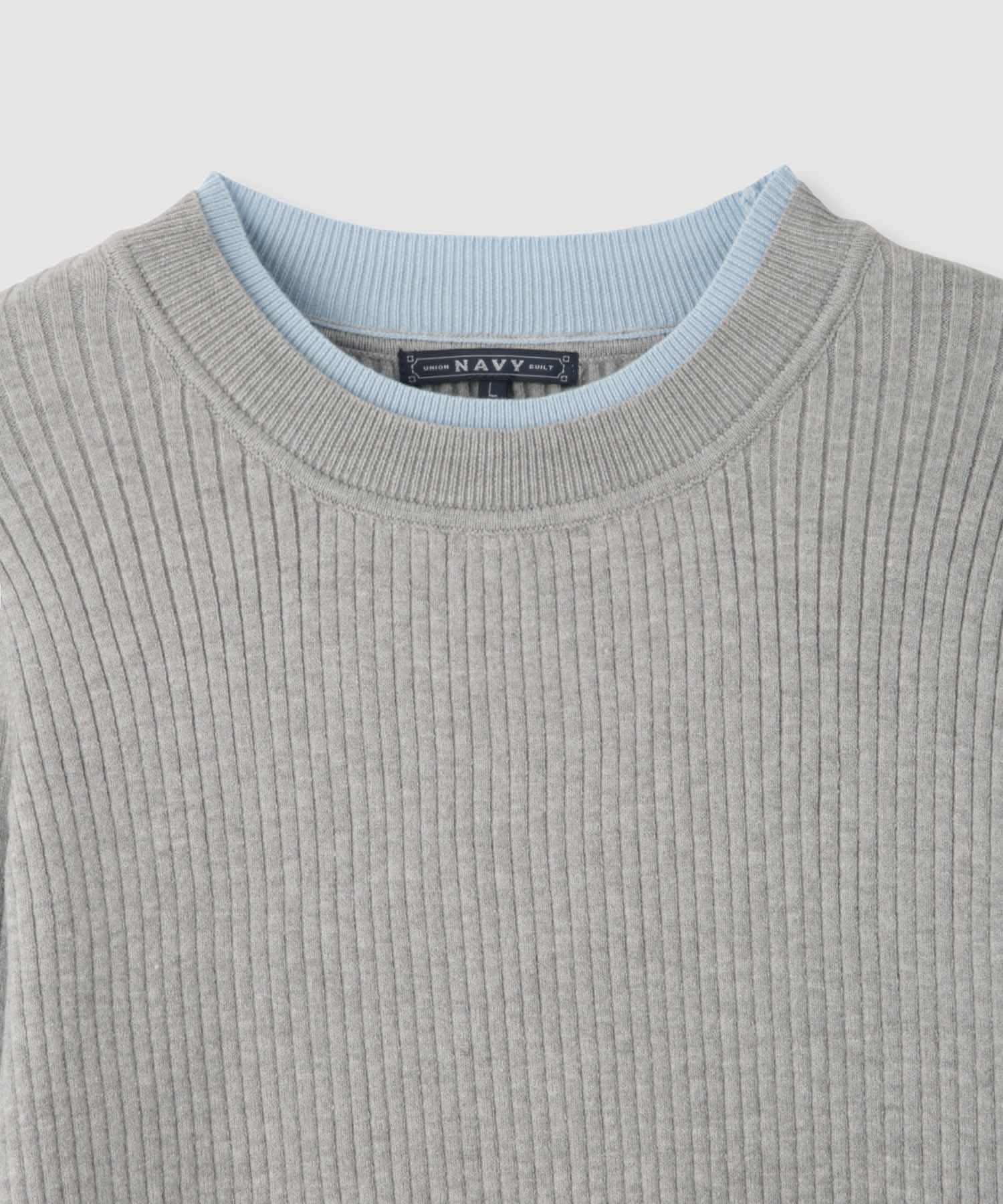 マックハウス Mac-House 配色リブインナープルオーバー (グレー×サックス) グレー×サックス