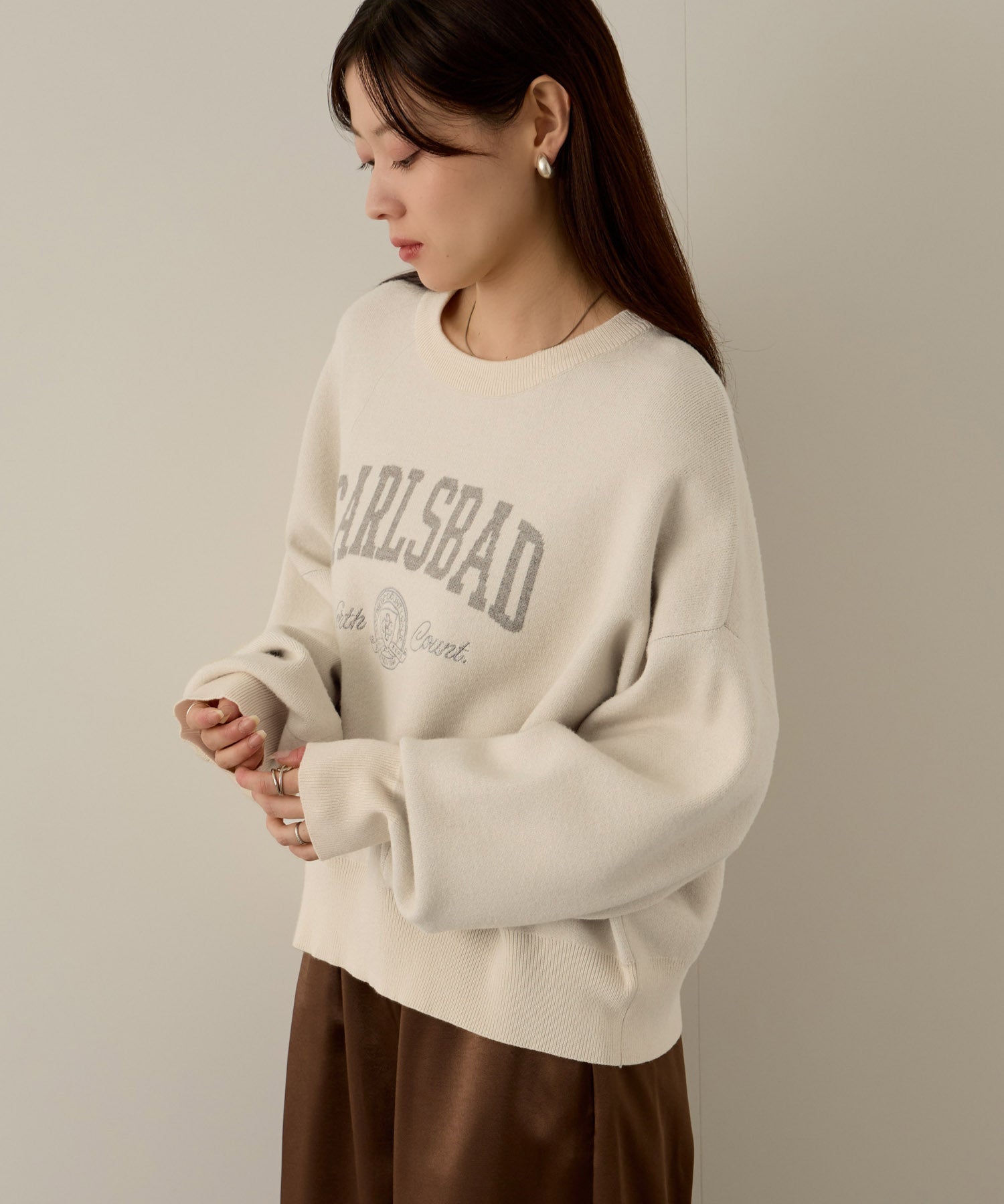 マックハウス Mac-House カレッジロゴWジャガードニット (ネイビー×グレー) ネイビー×グレー