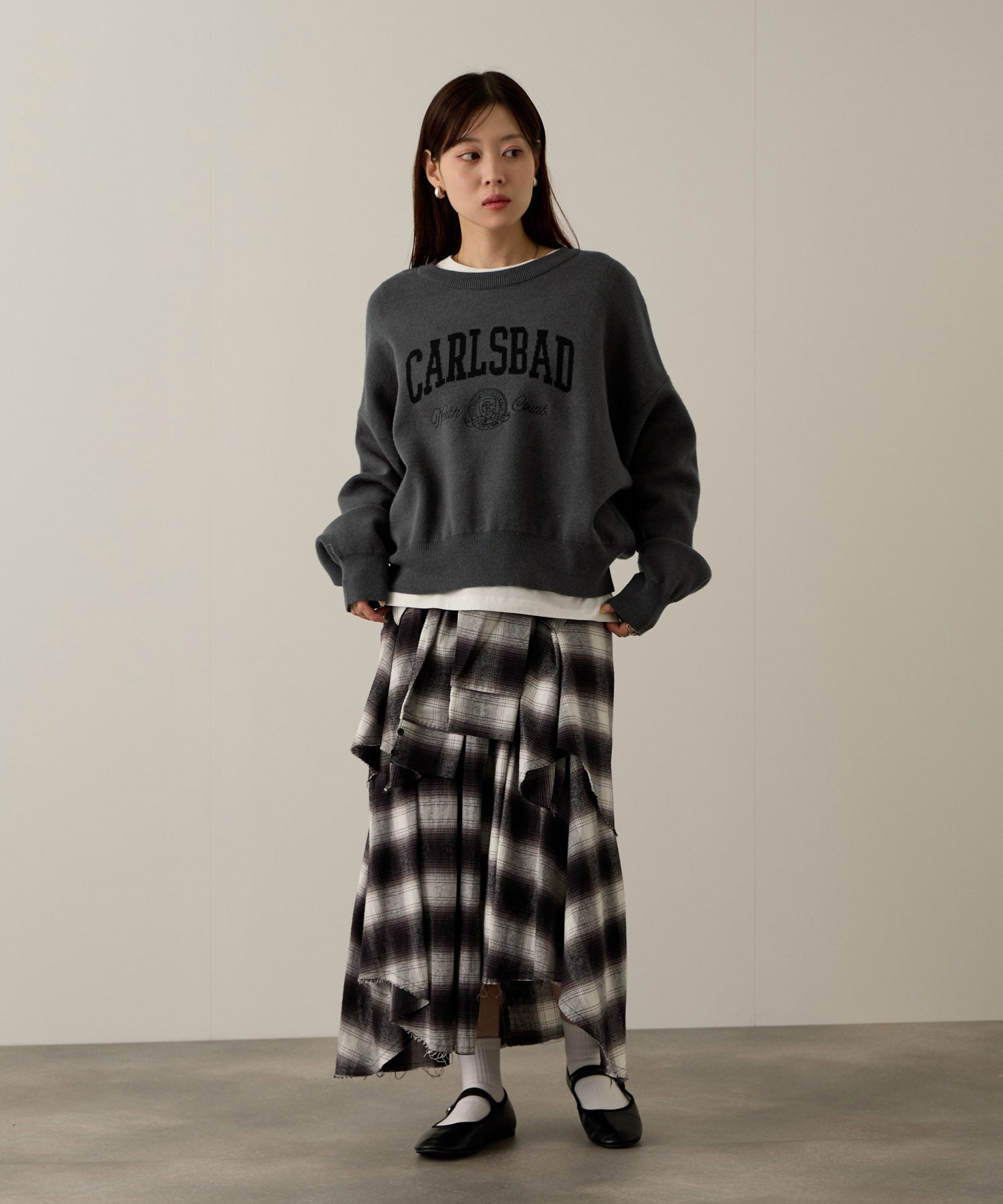 マックハウス Mac-House カレッジロゴWジャガードニット (ネイビー×グレー) ネイビー×グレー