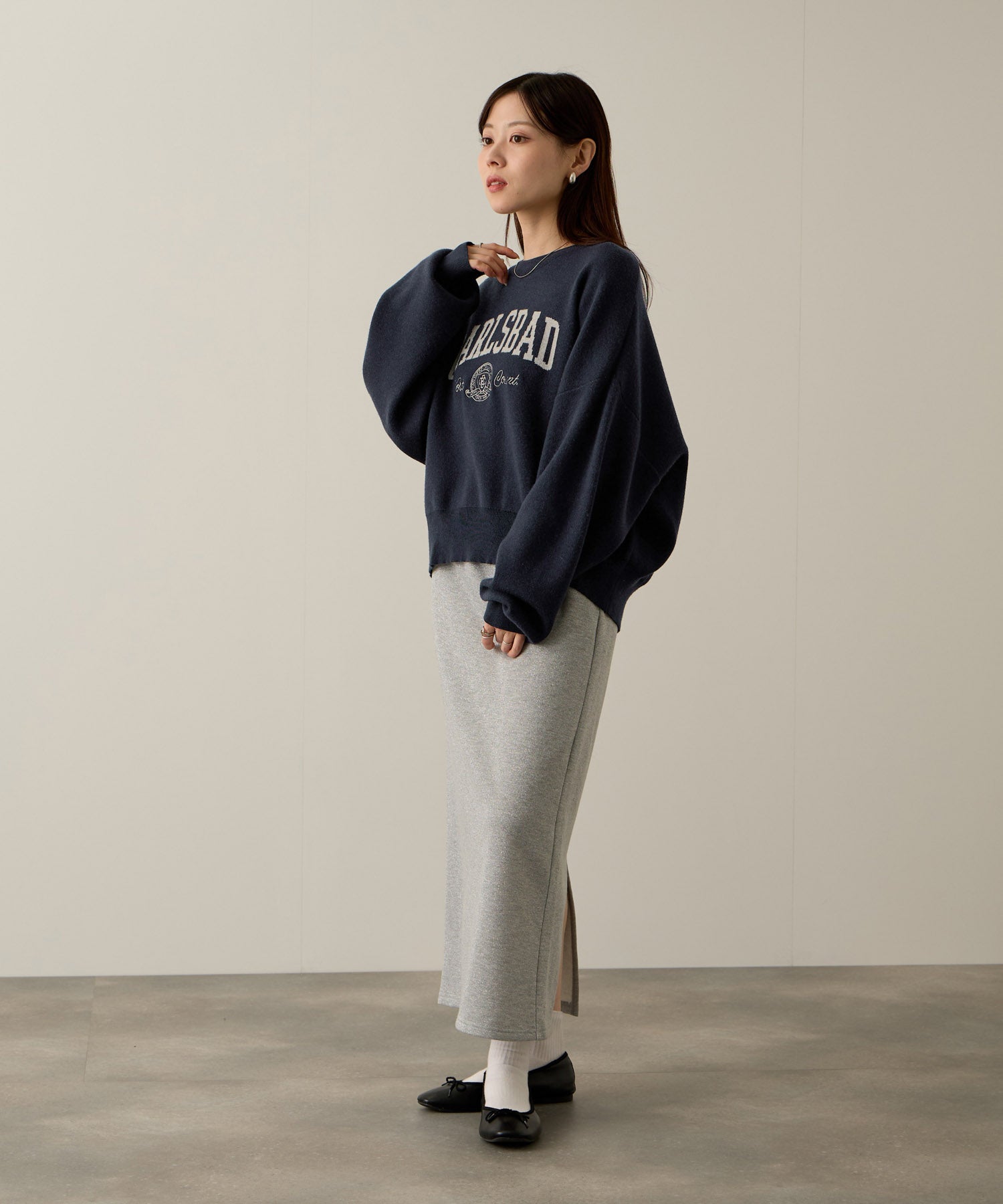 マックハウス Mac-House カレッジロゴWジャガードニット (ネイビー×グレー) ネイビー×グレー