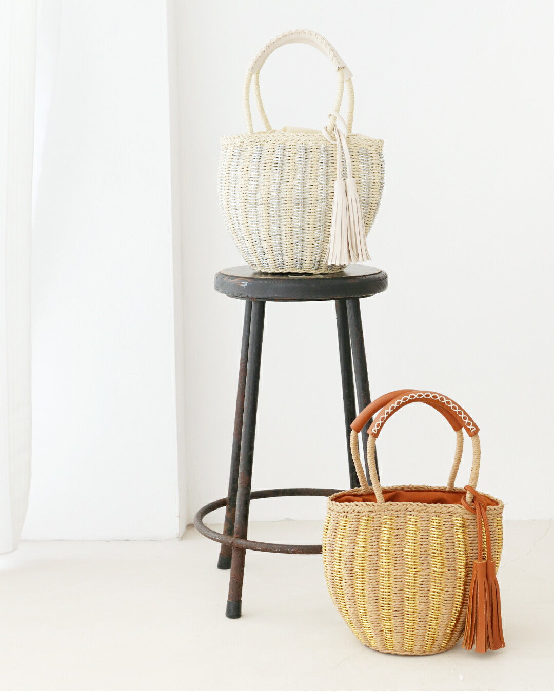 サンポクシェル sanpo kuschel 華やかストライプのころんかごバッグ (ライトベージュ) ライトベージュ