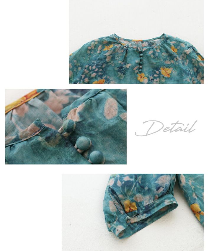 サンポクシェル sanpo kuschel 【一目惚れ水彩花リネンブラウス】