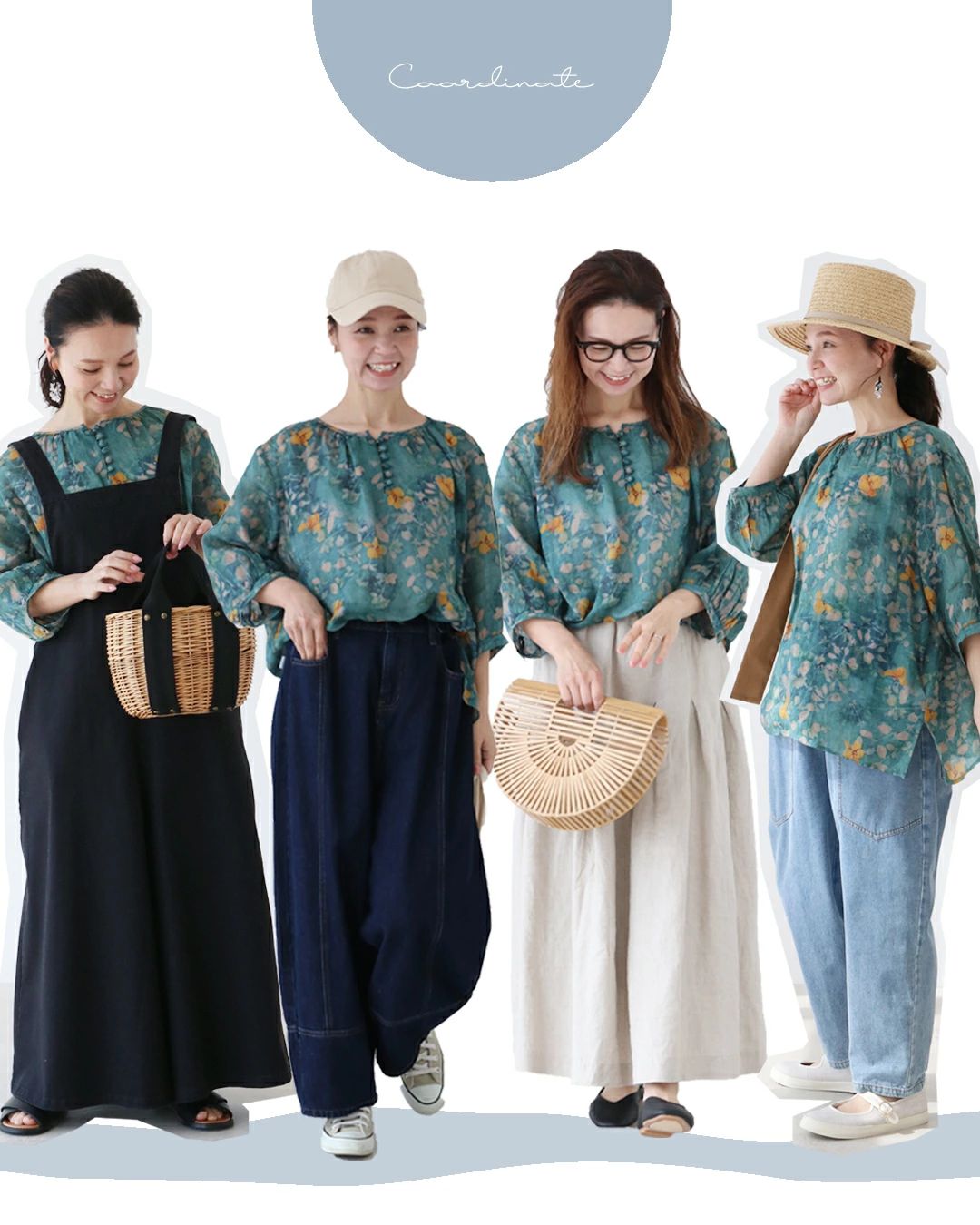 サンポクシェル sanpo kuschel 【一目惚れ水彩花リネンブラウス】 (グリーン) グリーン