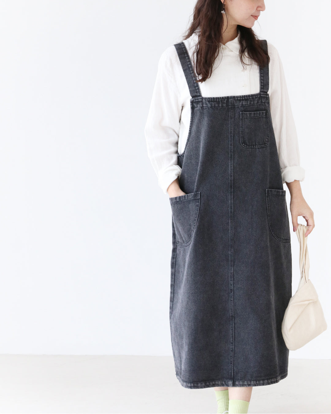 サンポクシェル sanpo kuschel 楽を極めたデニムジャンスカサロペット (ブラック) ブラック