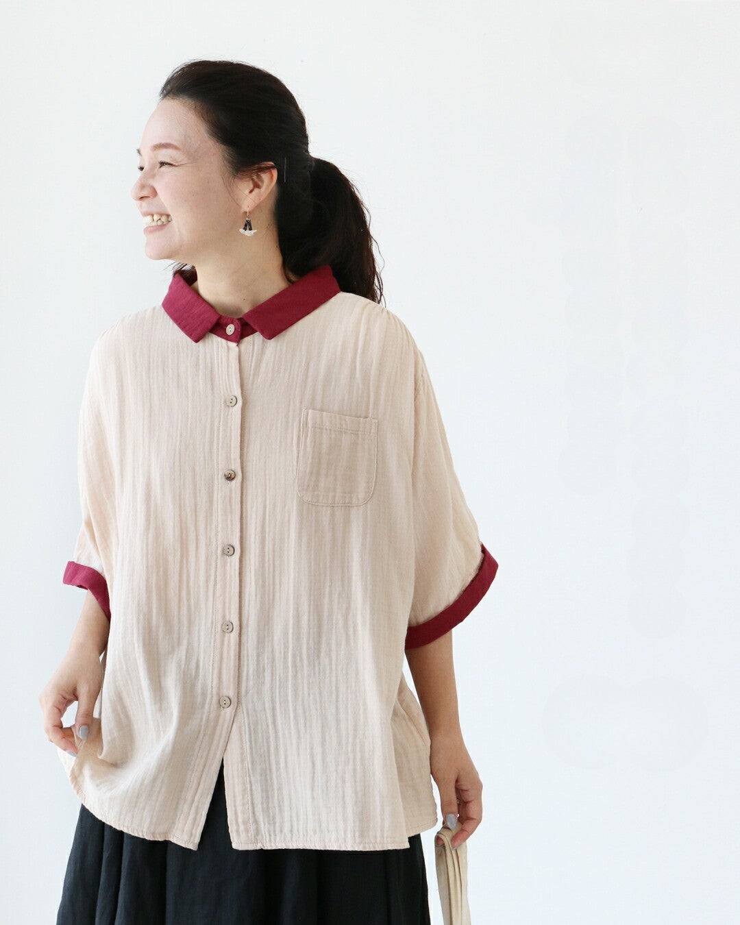 サンポクシェル sanpo kuschel 自然体でお洒落を楽しむダブルガーゼシャツ (ベージュ) ベージュ