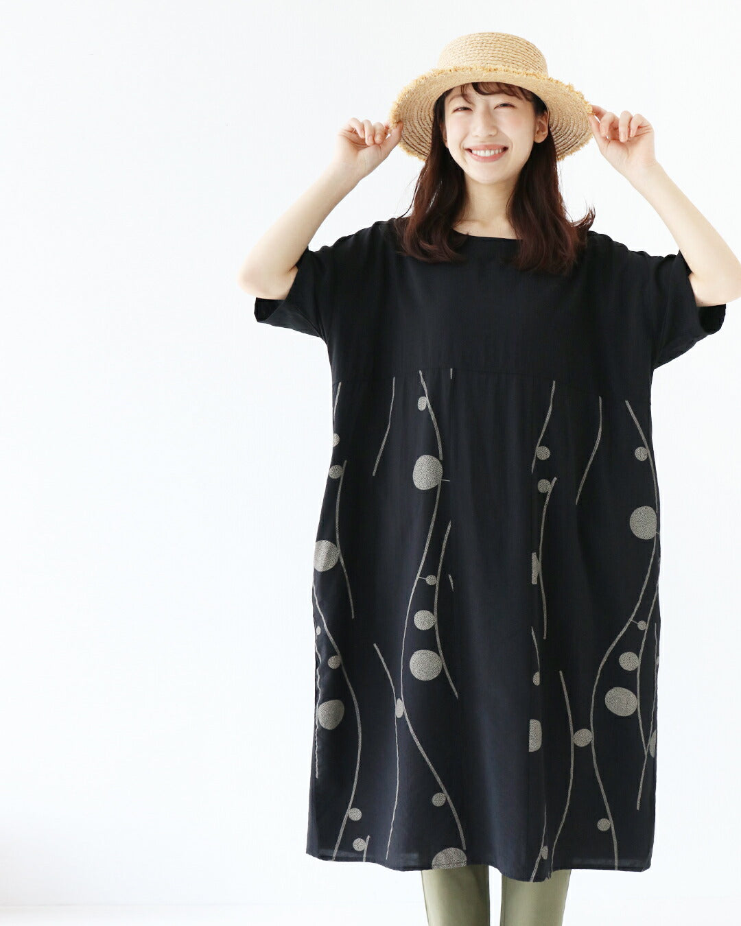 サンポクシェル sanpo kuschel 流れる水玉柄 ワンピース (ブラック) ブラック