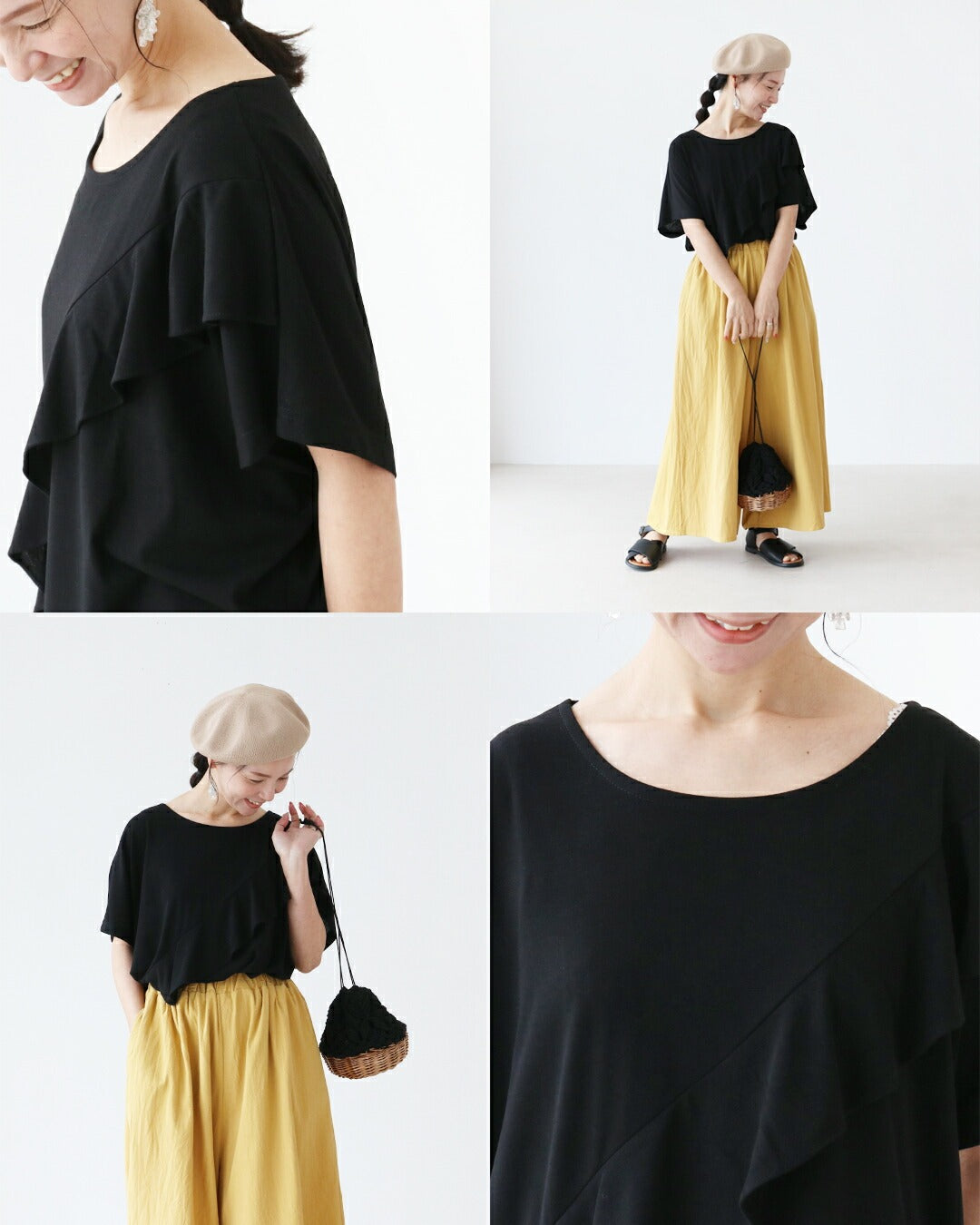 サンポクシェル sanpo kuschel 頼れるフリル 大人の正解カットソートップス (ブラック) ブラック