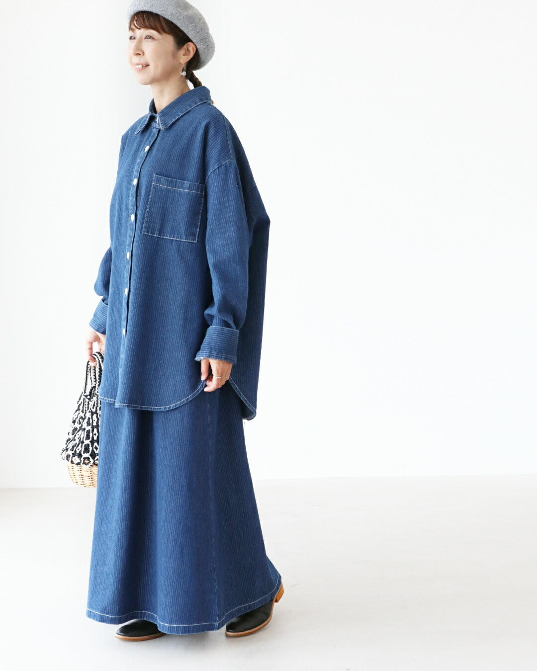 サンポクシェル sanpo kuschel 体型カバーも叶うストライプセットアップ (ブルー) ブルー