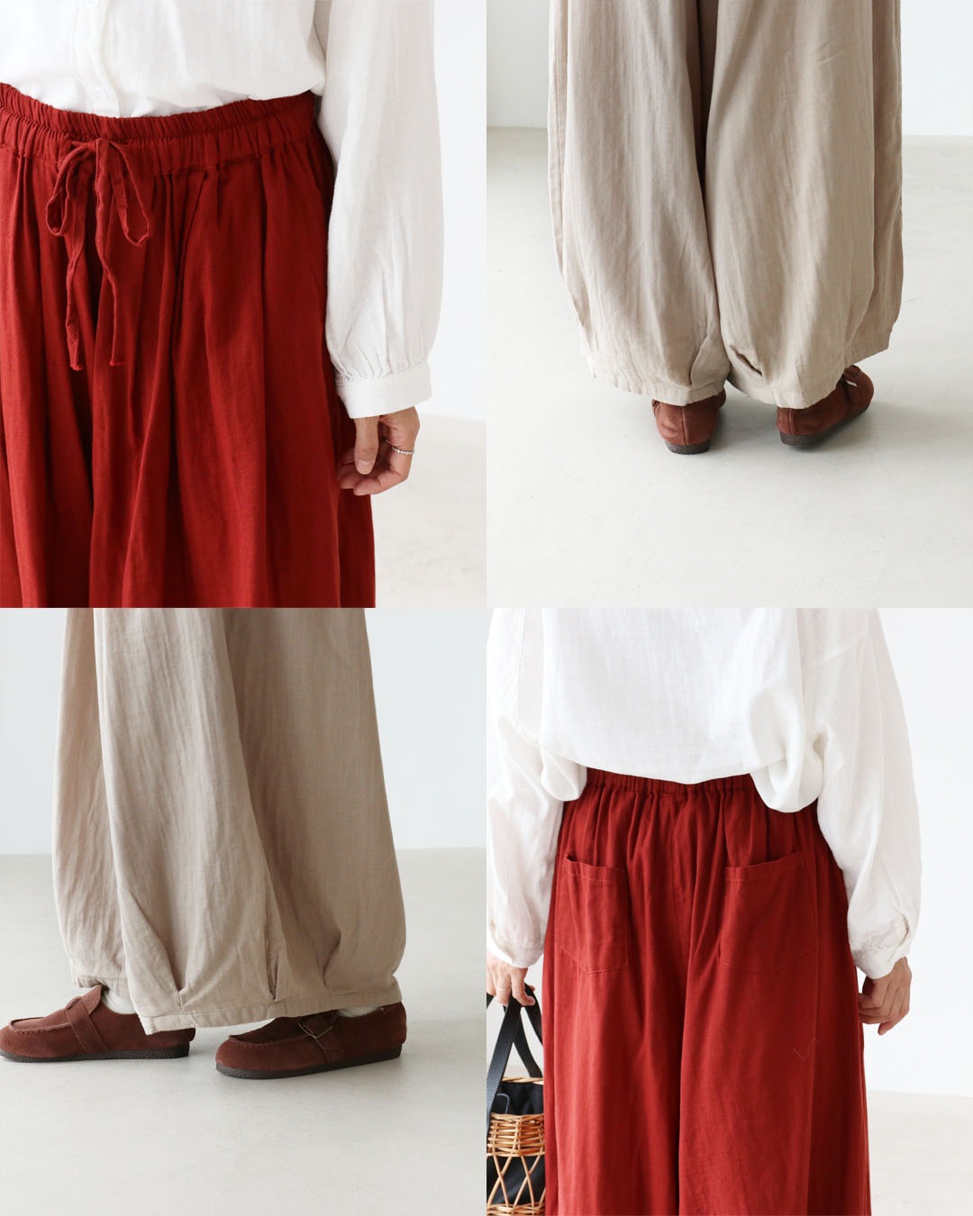 サンポクシェル sanpo kuschel 〈全2色〉ゆったりダブルガーゼパンツ (レッド) レッド