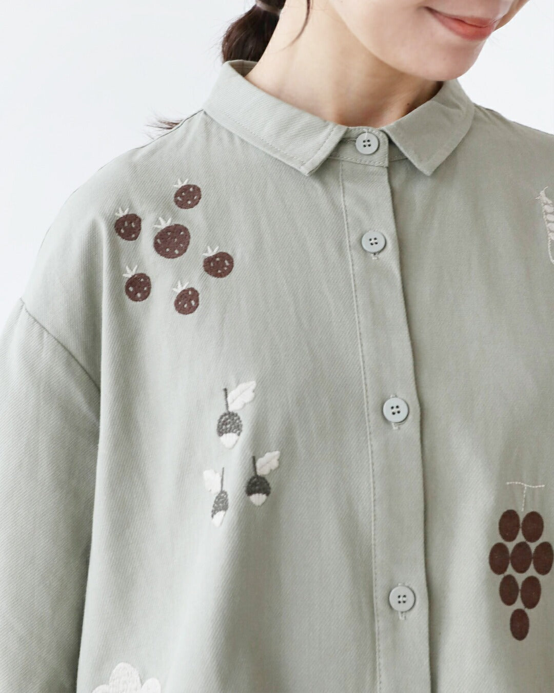 サンポクシェル sanpo kuschel たべもの刺繍シャツ (グリーン) グリーン