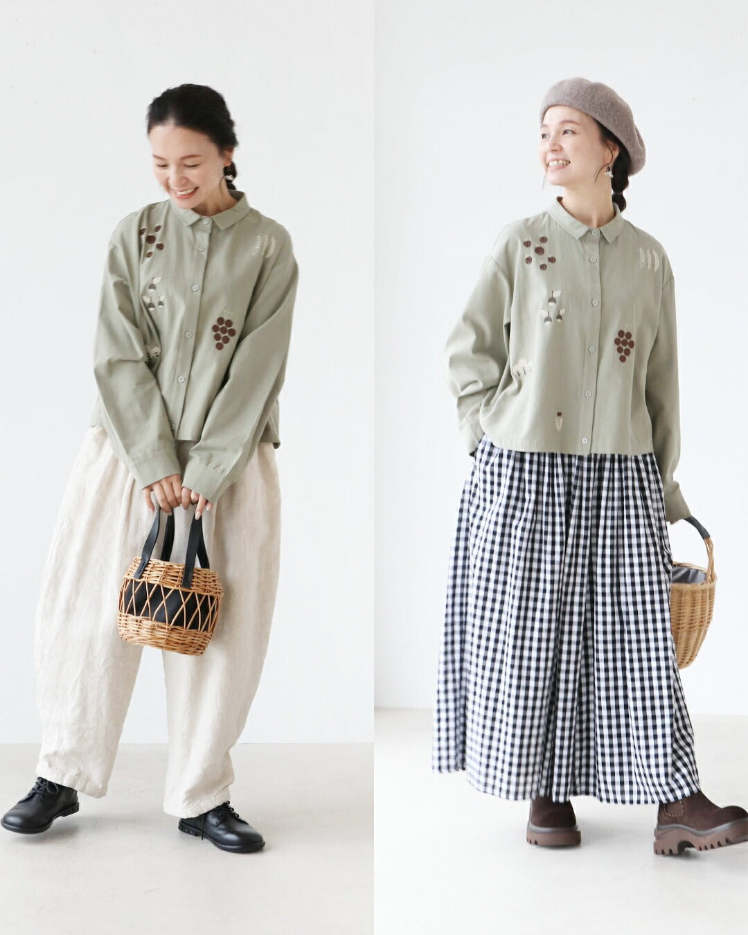 サンポクシェル sanpo kuschel たべもの刺繍シャツ (グリーン) グリーン