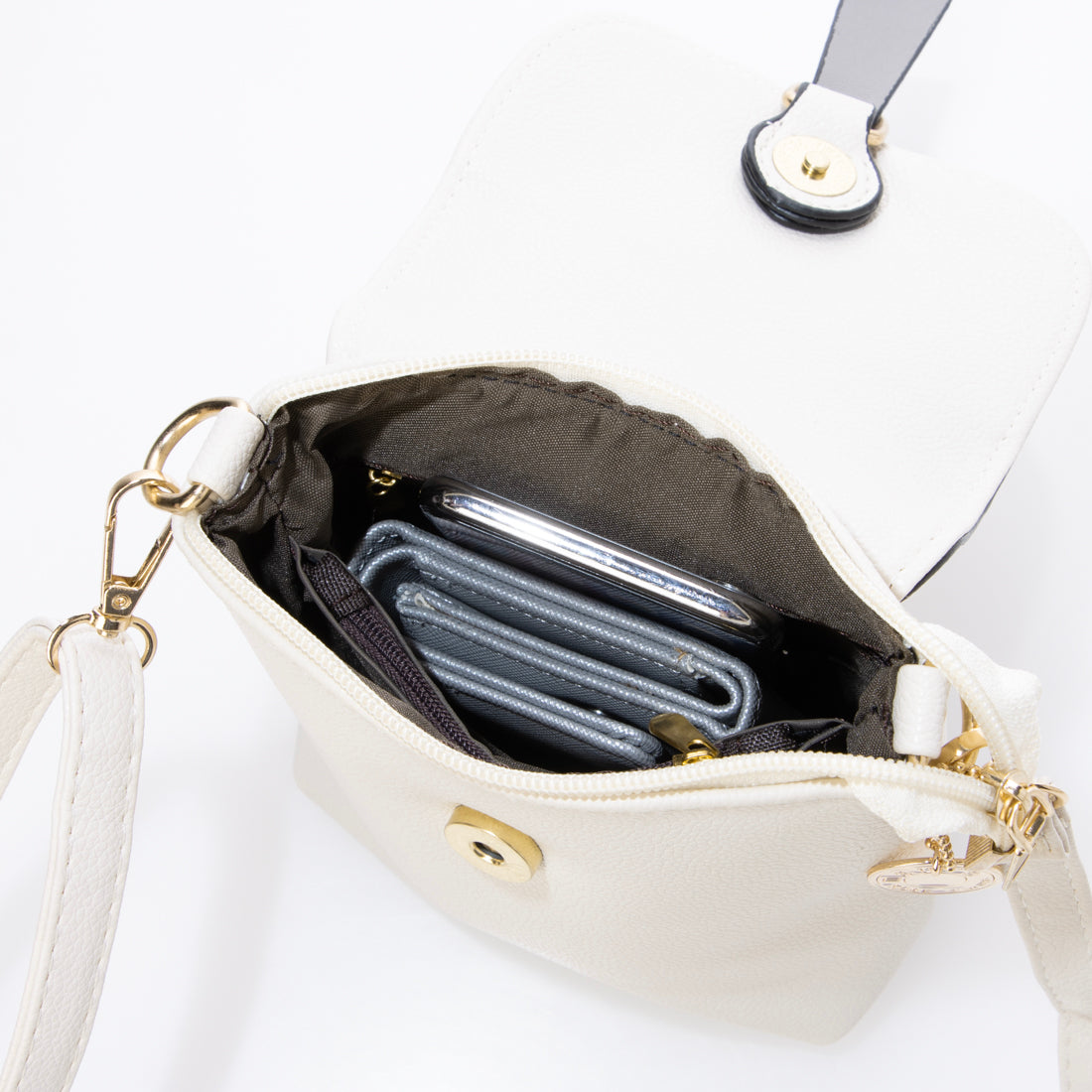 モーヴ mauve スマホショルダー ベルトアクセントフラップ ミニショルダー (ホワイト) ホワイト